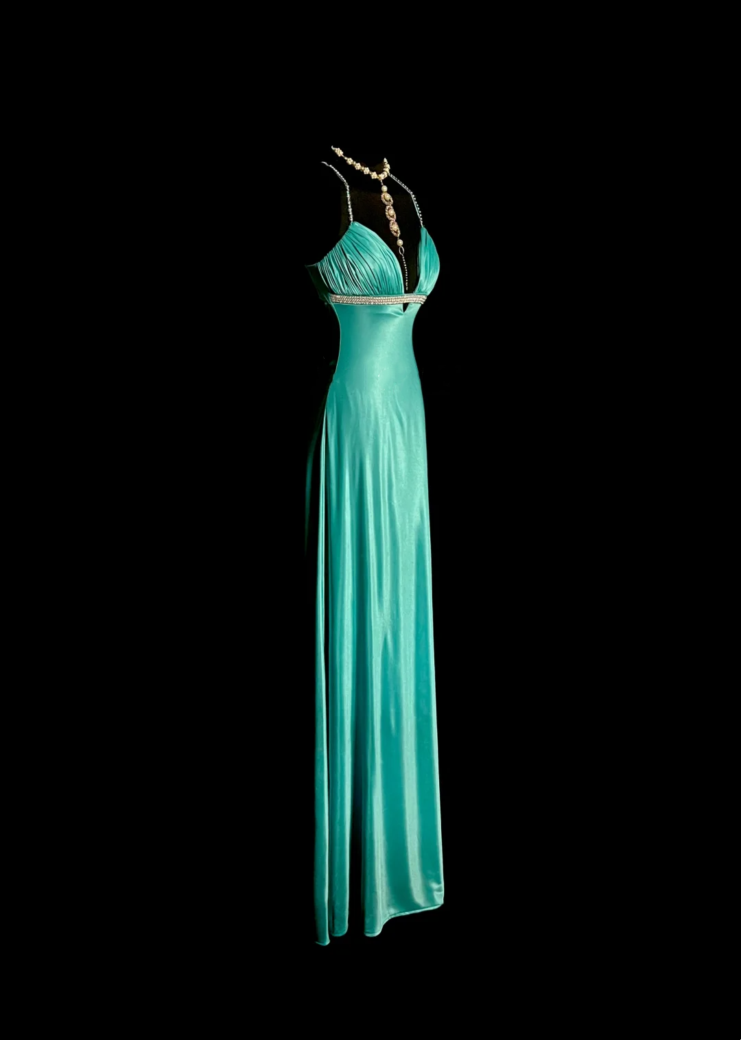 V Neck Blue Satin Prom Dress Sheath Beaded Evening Dress P97