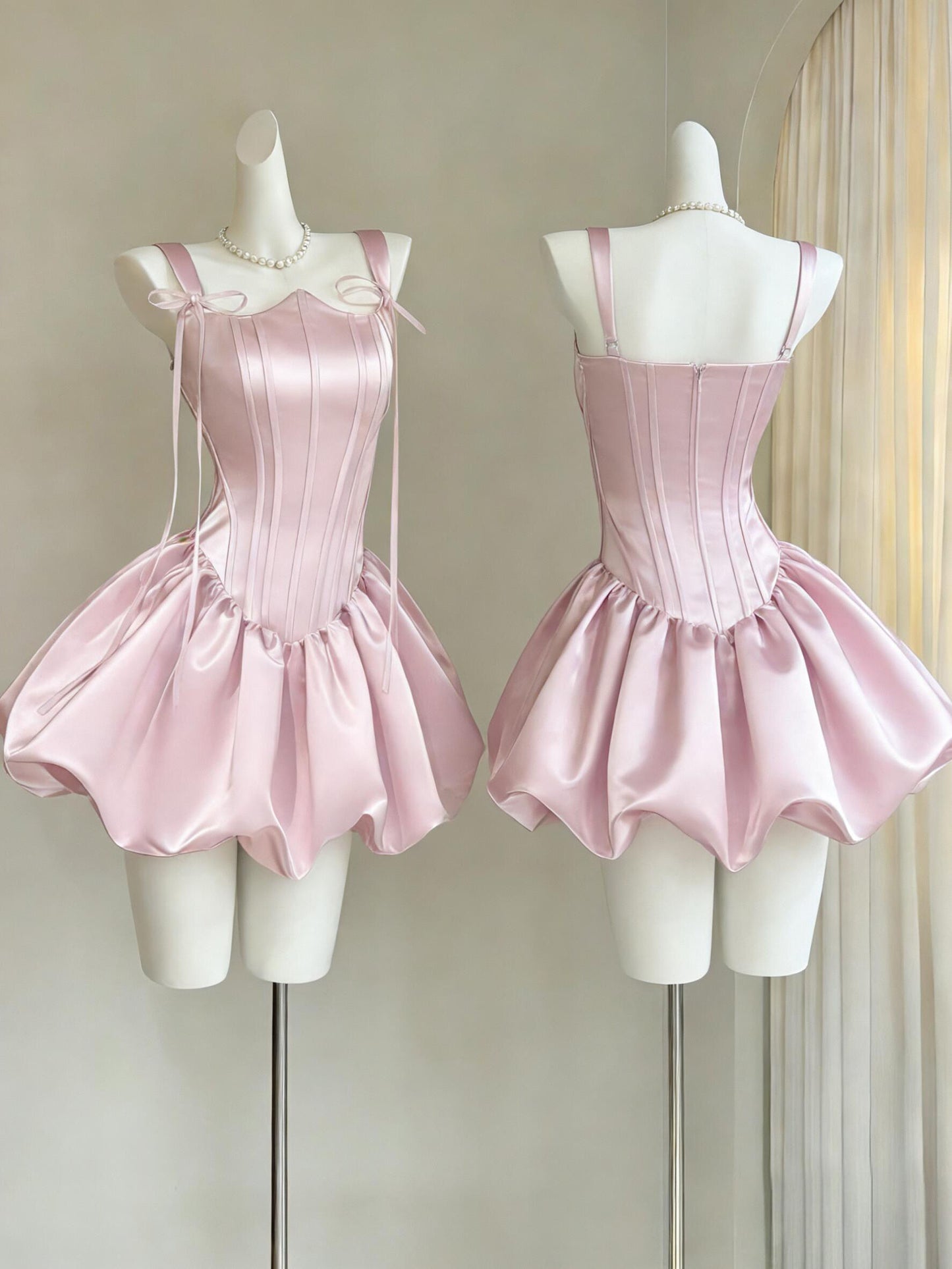 Pink Satin A Line Short Birthday Dress Mini Homecoming Dress P1196