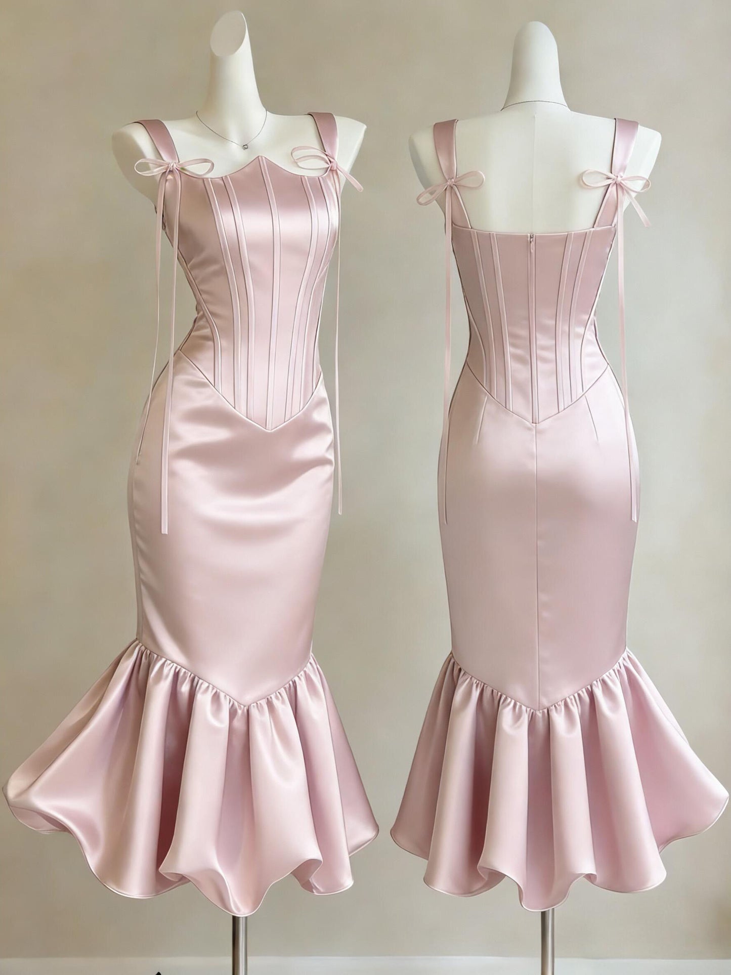 Pink Satin Mermaid Prom Dress Formal Party Gown P1195