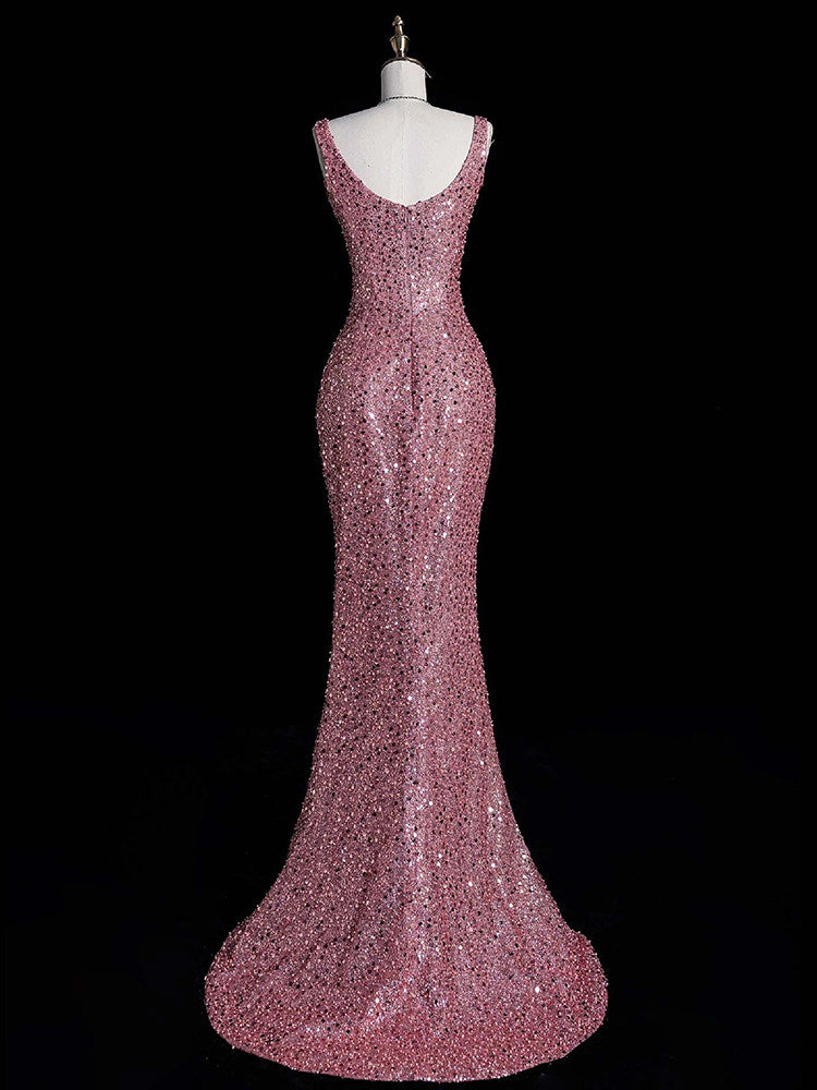 Pink Sequins Mermaid Long Prom Dress Sparkle Formal Evening Gown P799