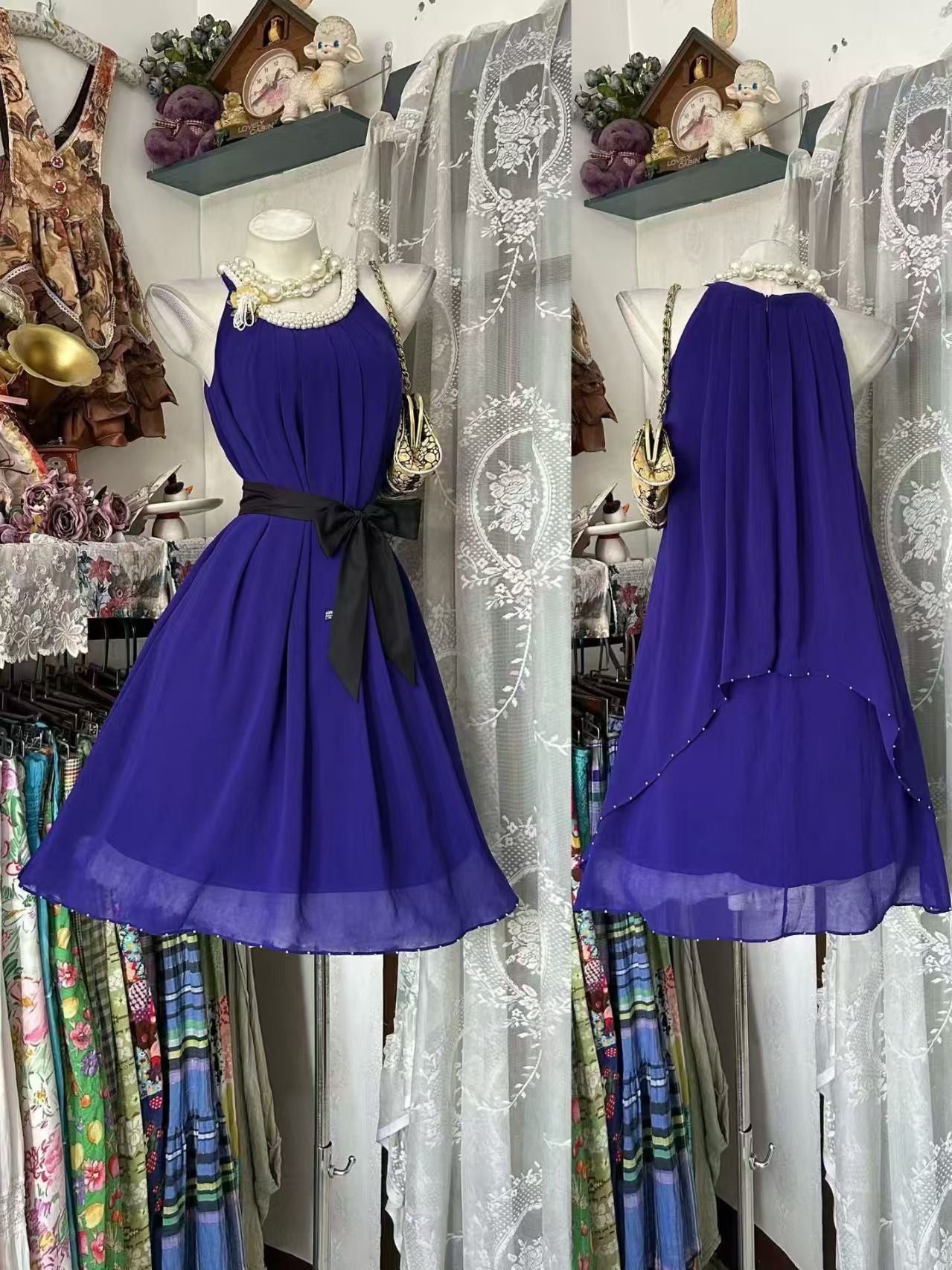 Purple Chiffon Modest Homecoming Dress Short Party Dress P2088