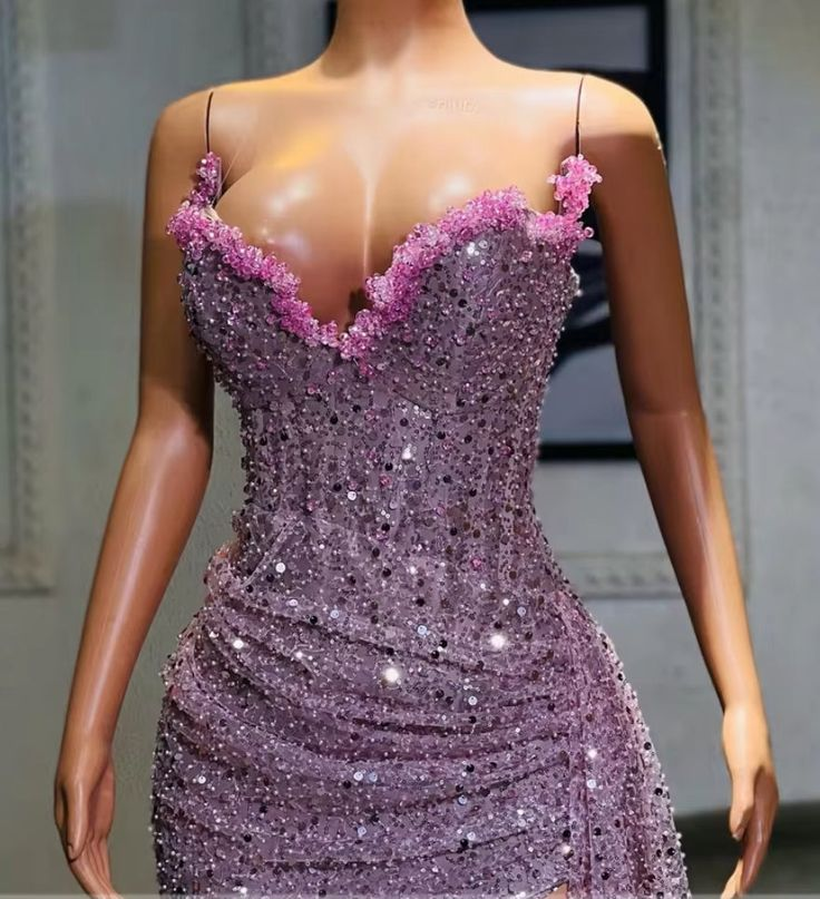 Purple Mermaid Sequins Prom Dresses Sexy Evening Dress With High Slit P824