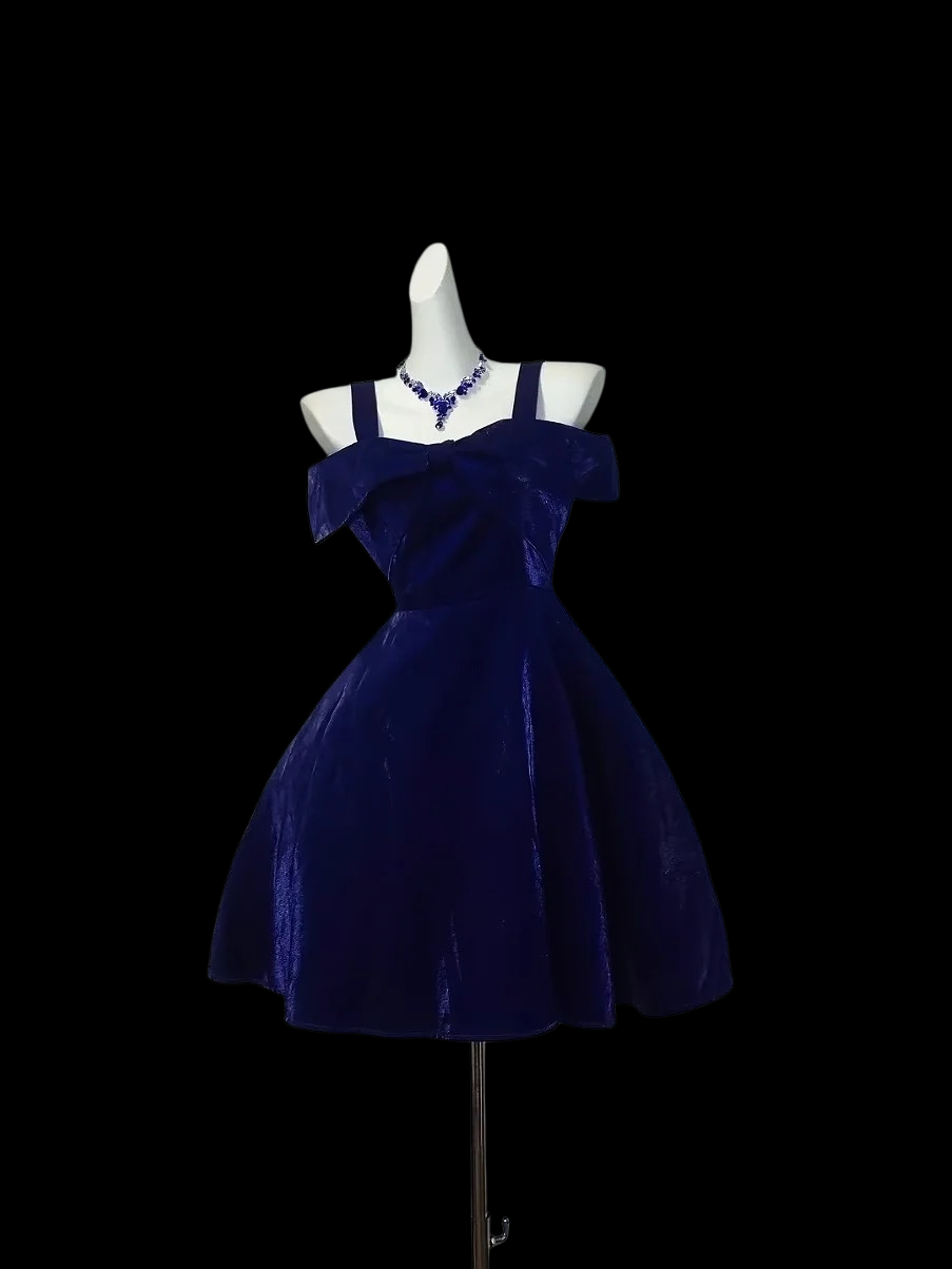 Royal Blue A Line Velvet Homecoming Dress Short Party Dress P1715