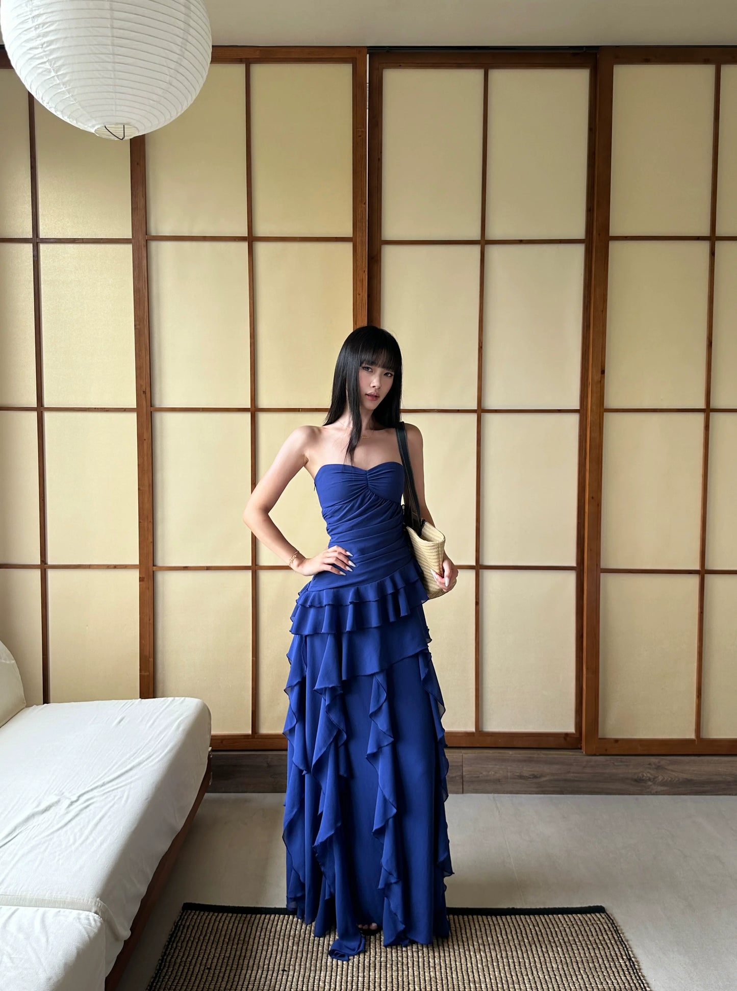 Royal Blue Layered Formal Wedding Guest Dress Long Prom Dress P1760