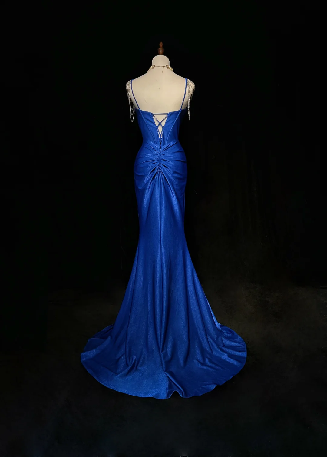 Royal Blue Mermaid Prom Dress Beading Straps Evening Dress P834