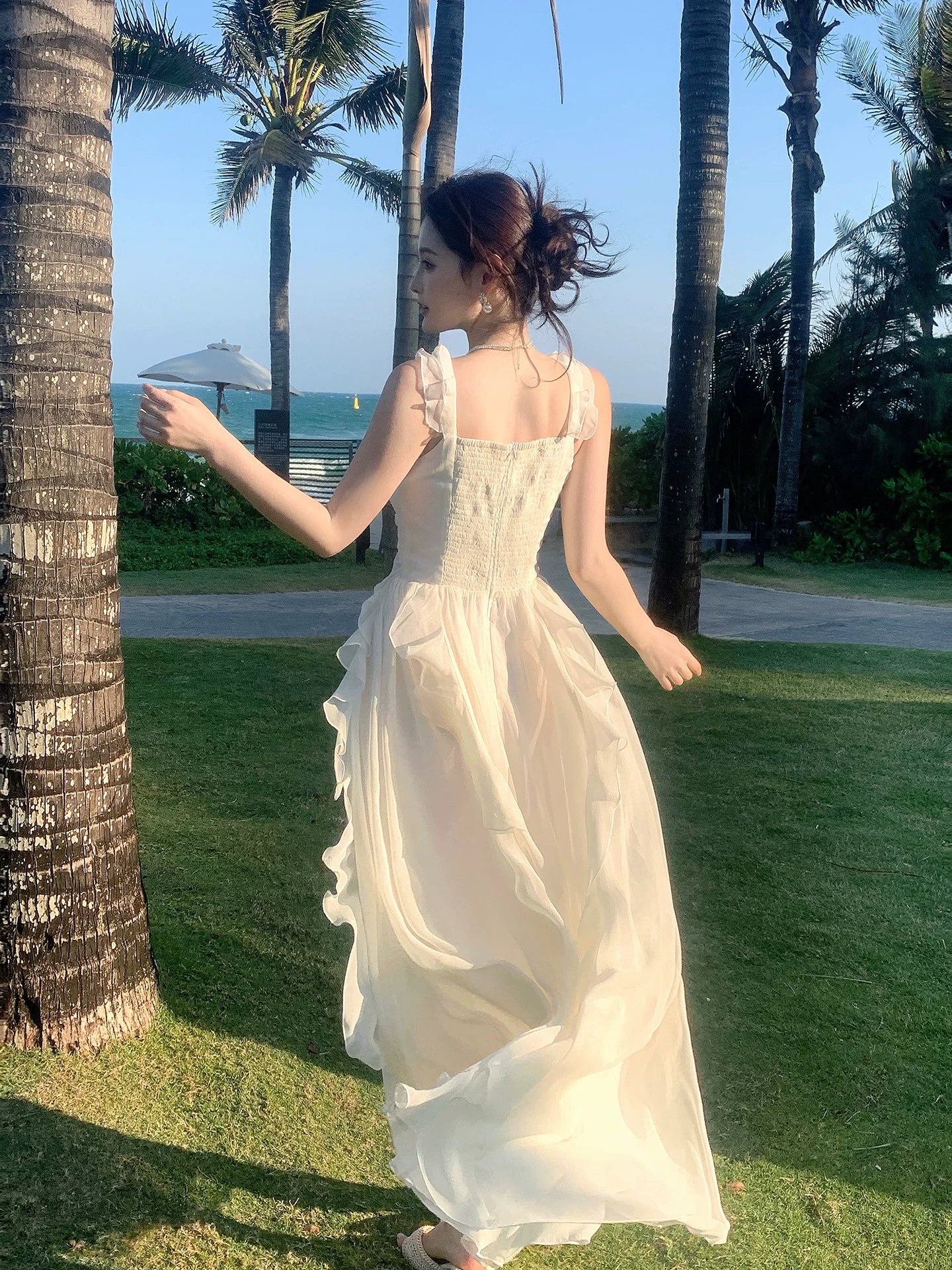 Ruffled A Line Chiffon Wedding Dress Summer Beach Dress P1392