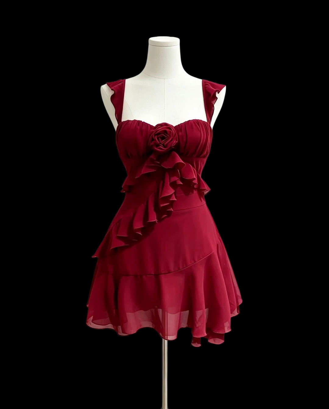 Ruffled Chiffon Red Homecoming Dress Short Party Dress P1936