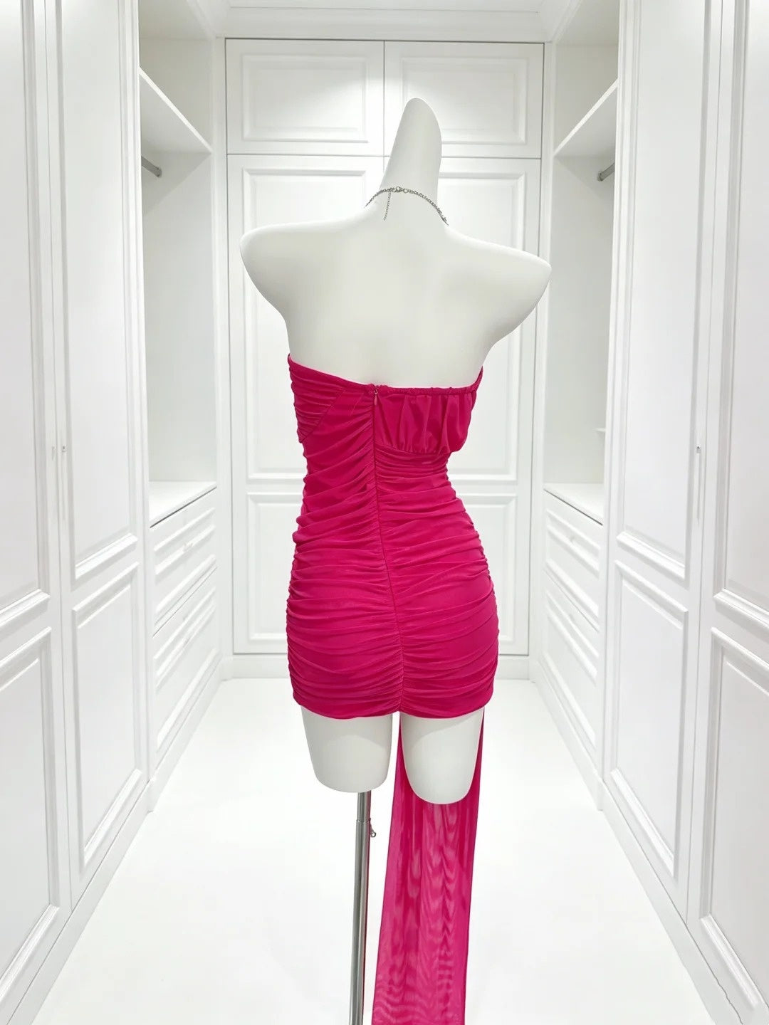 Ruffled Strapless Hot Pink Sheath Homecoming Dress P2406