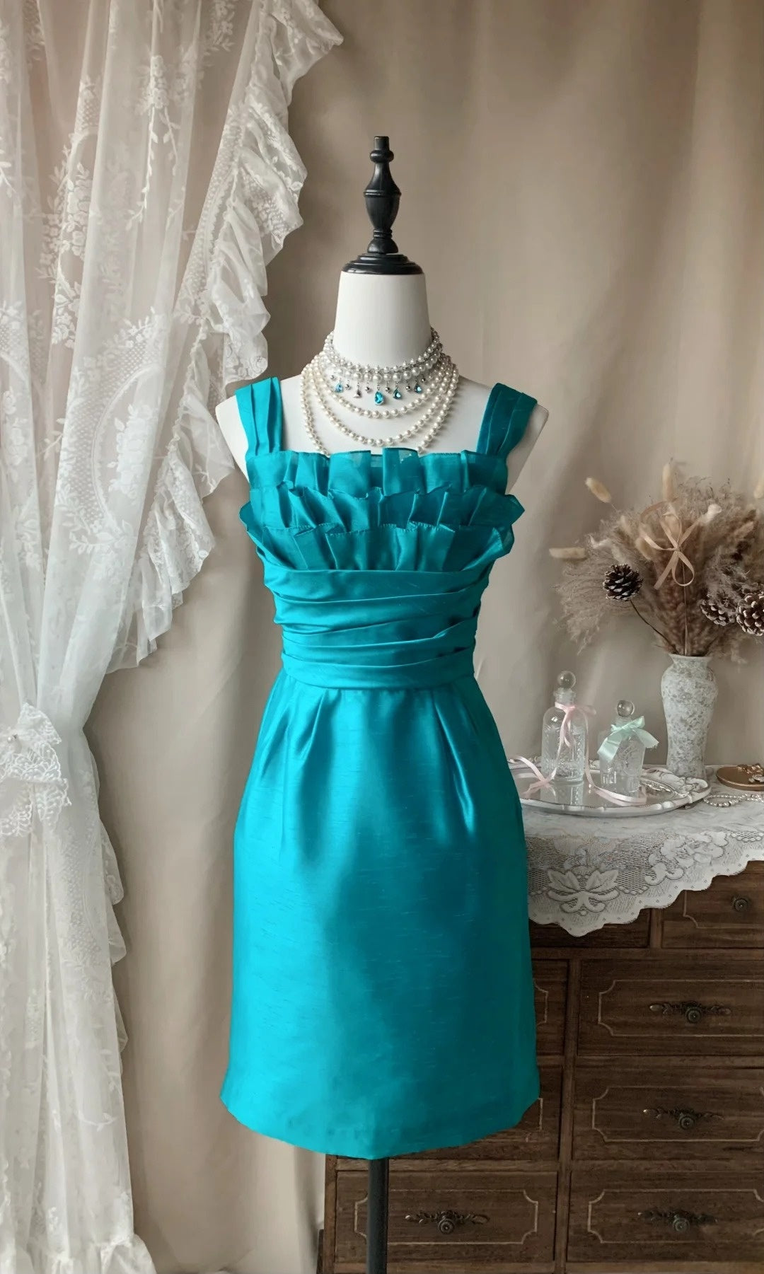 Sheath Teal Chiffon Ruffled Short Homecoming Dress P1367