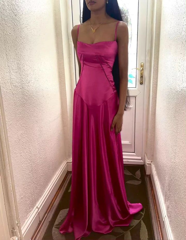 Simple Brown Spaghetti Straps A Line Prom Dress Party Dress P1005