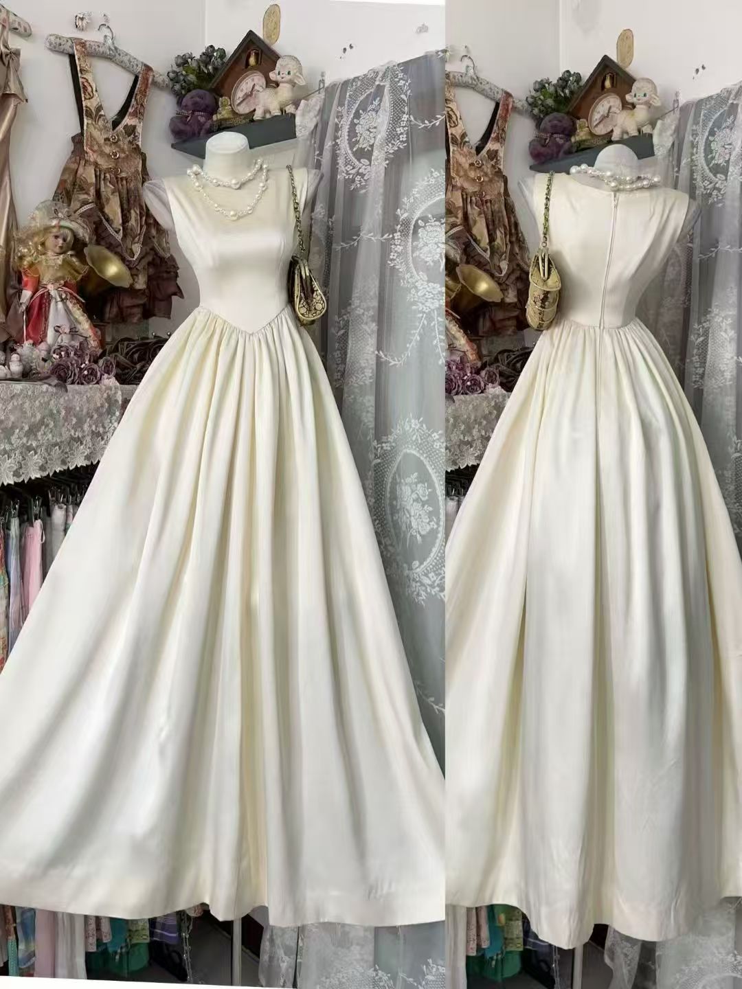 Sleeveless A Line Beige Formal Dress Long Birthday Dress P2676