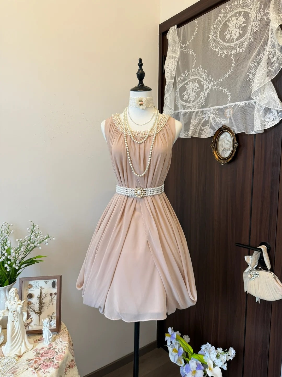 Sleeveless A Line Chiffon Homecoming Dress With Beaded Pearls P1897