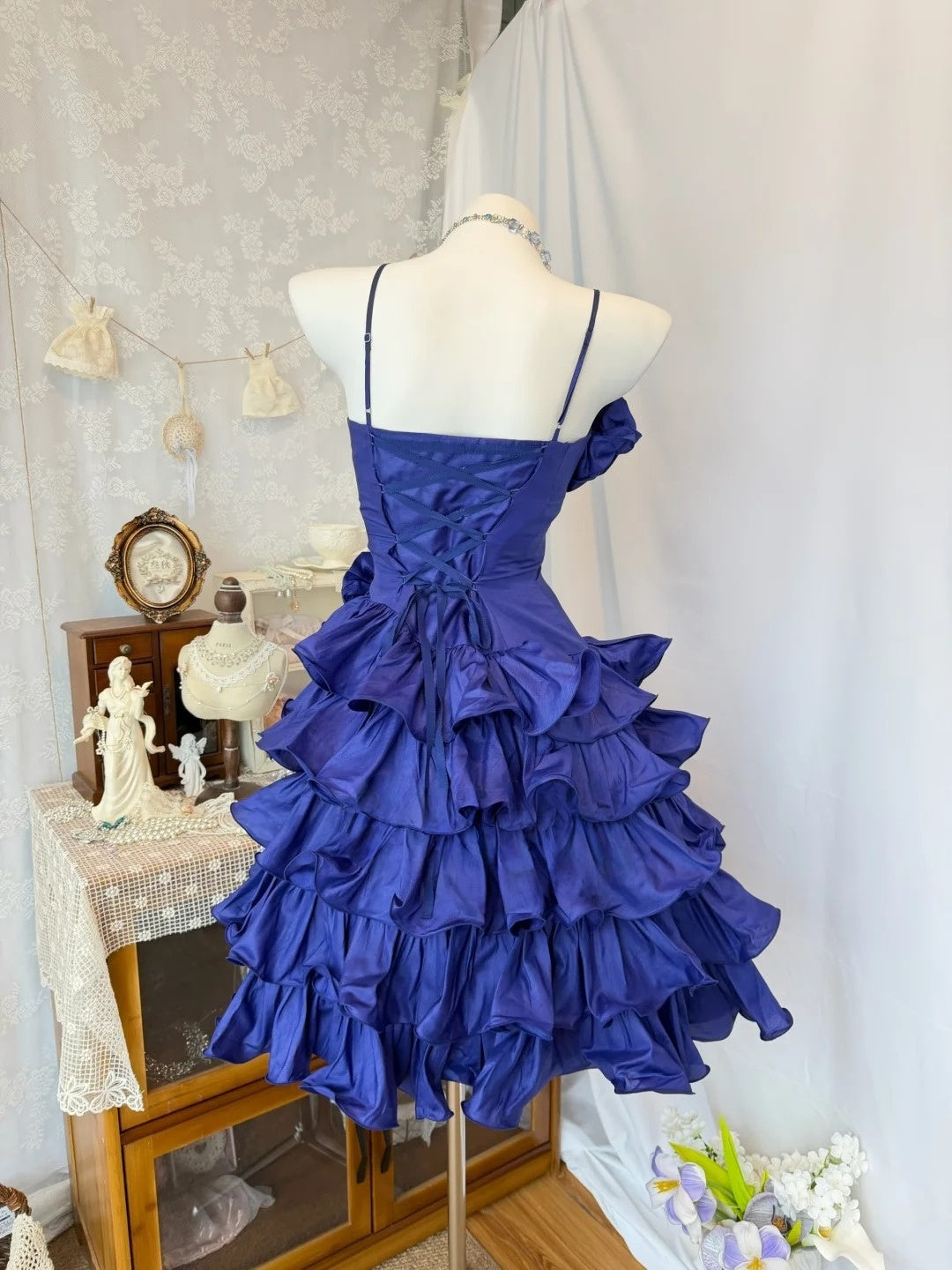Spaghetti Strap Layered Homecoming Dress Ruffled Birthday Dress P1510