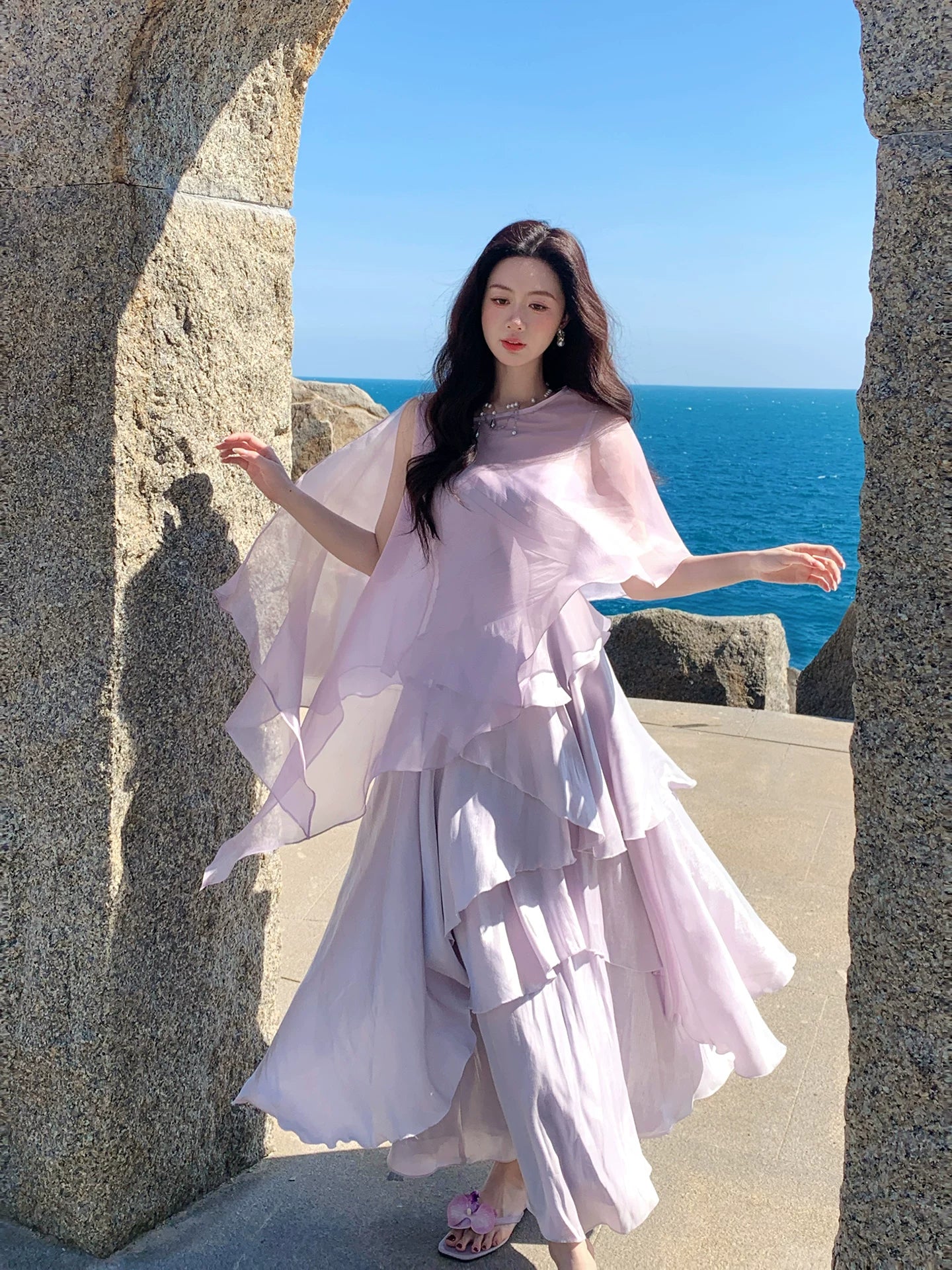 Spaghetti Strap Lilac Layered Prom Dress A Line Birthday Dress P1395