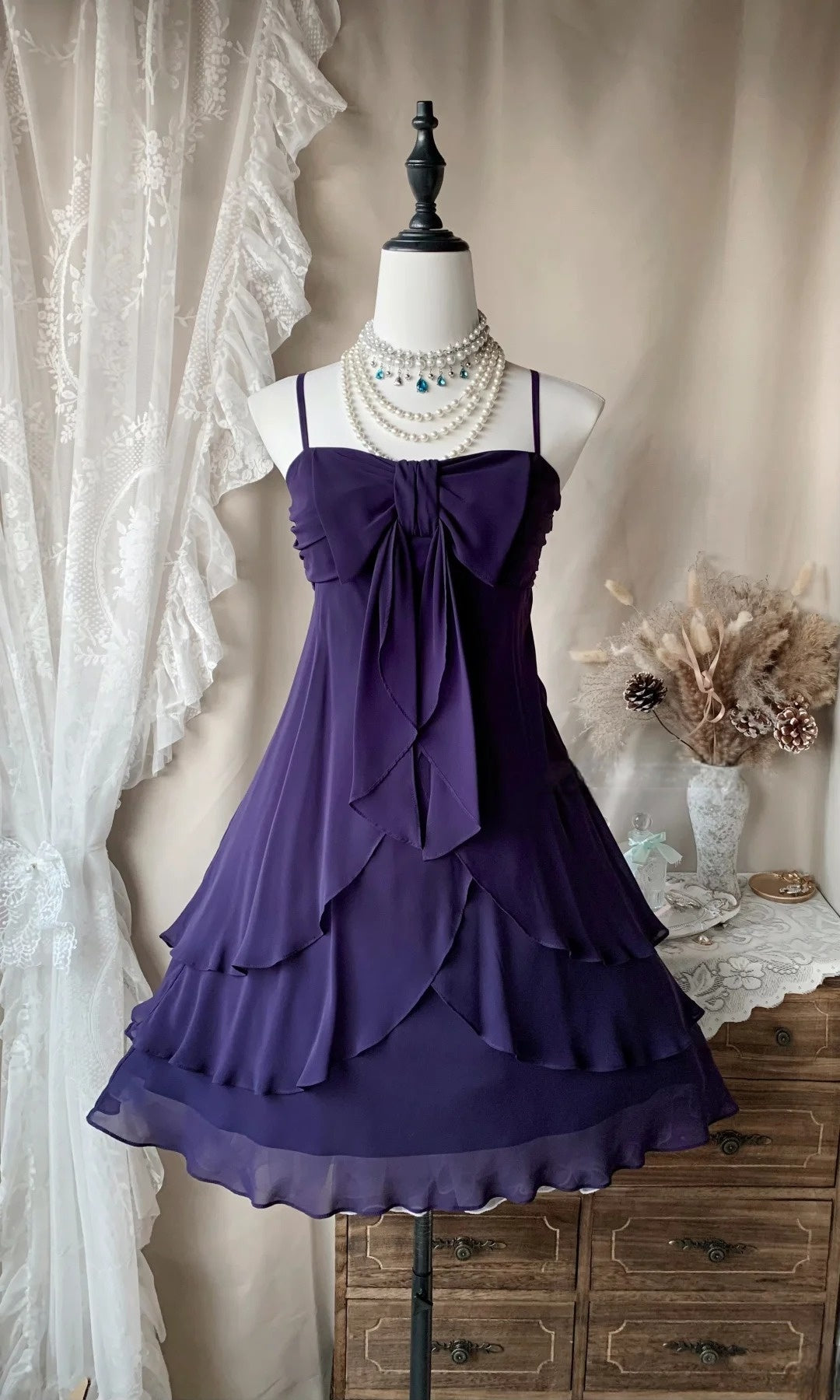 Spaghetti Strap Purple Chiffon Short Homecoming Dress P1385