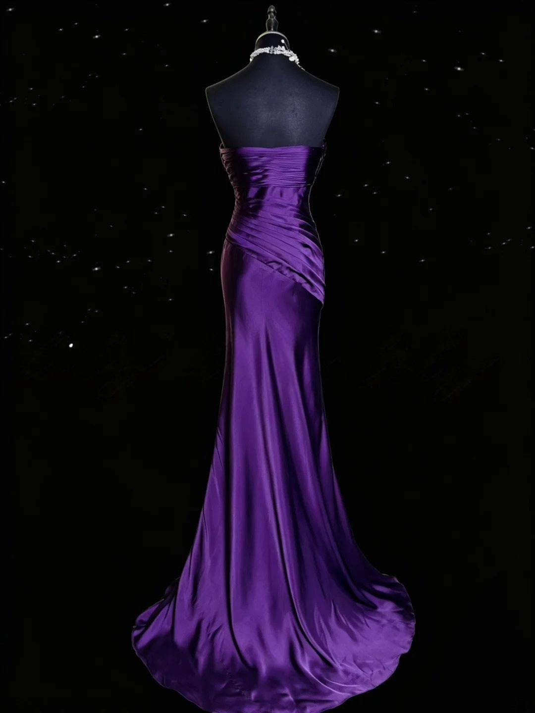 Spaghetti Strap Purple Satin Prom Dress Mermaid Evening Dress P1312
