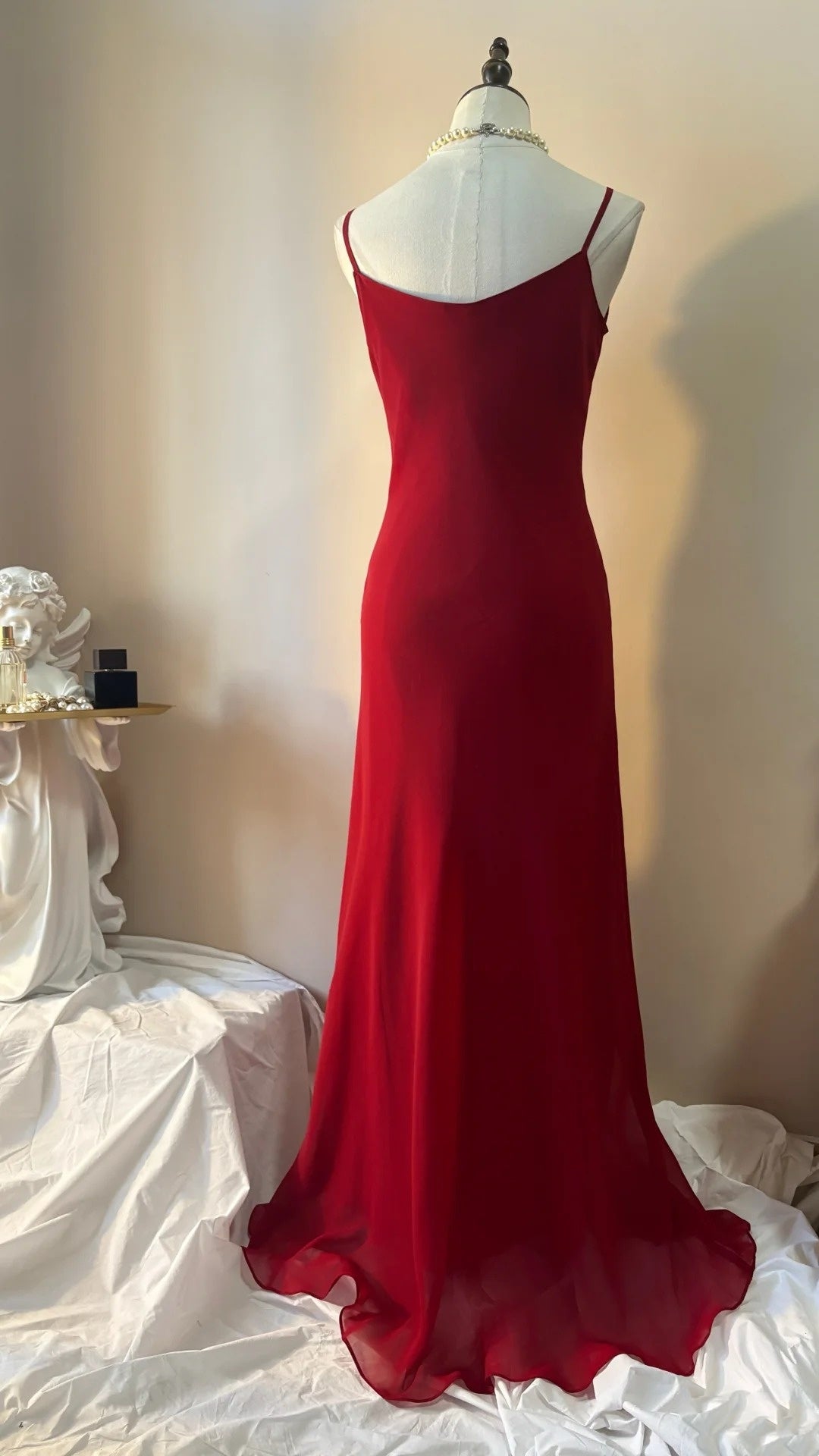Spaghetti Strap Red Chiffon Evening Dress Formal Prom Dress P1358