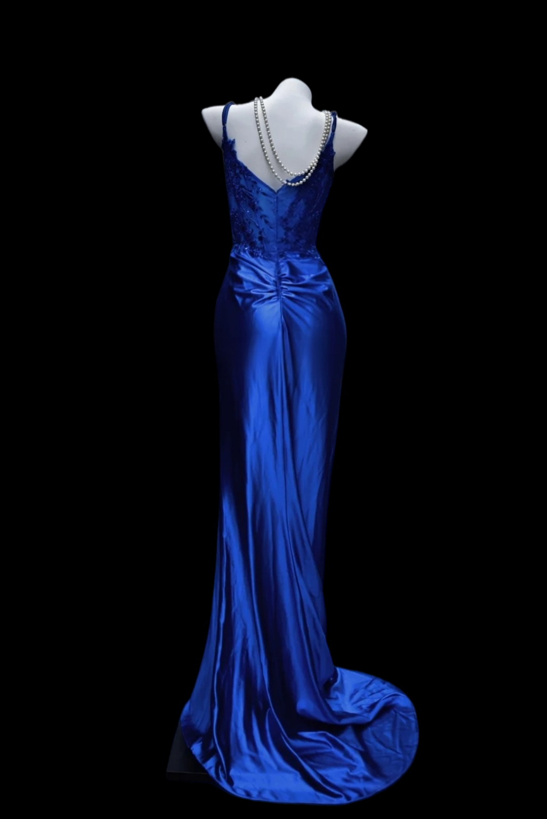 Spaghetti Strap Royal Blue Satin Mermaid Prom Dress With Appliques P1735