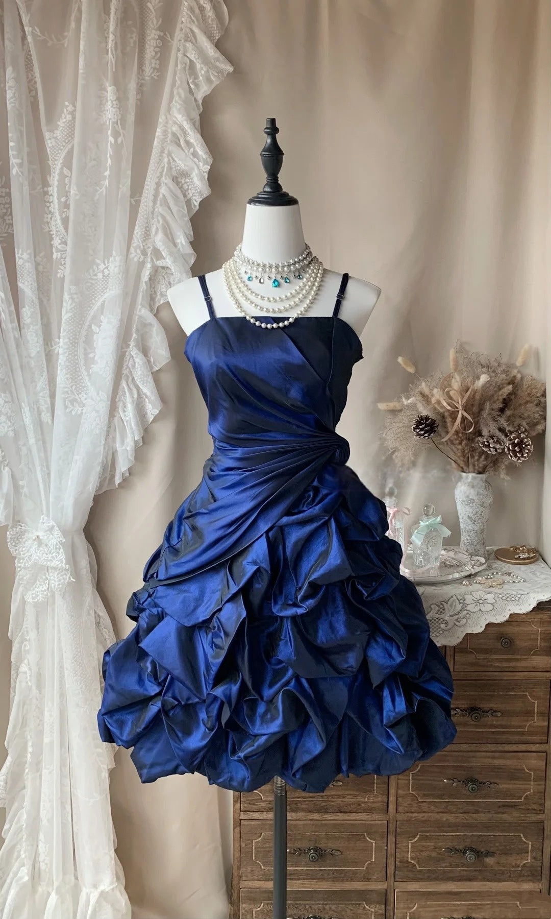 Spaghetti Strap Short Royal Blue Taffeta Homecoming Dress P1379