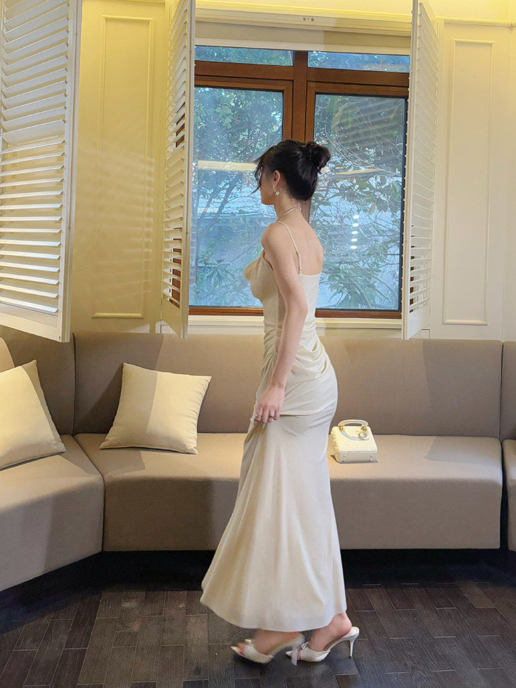 Spaghetti Straps Beige Sheath Prom Dress Elegant Formal Evening Dress P757