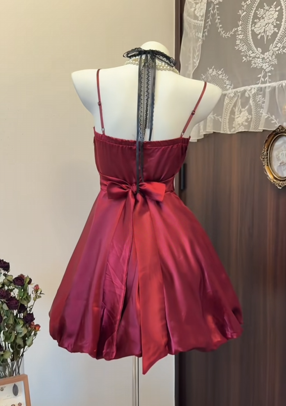 Spaghetti Straps Burgundy Mini Birthday Dress A Line Homecoming Dress P2650