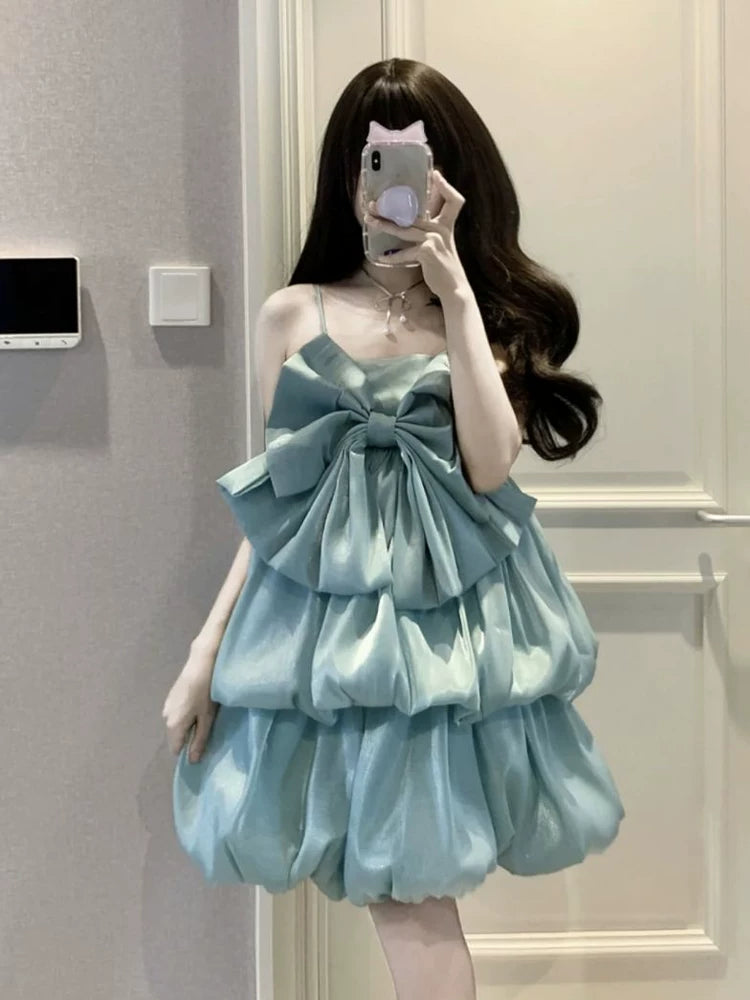 Spaghetti Straps Layered Blue Homecoming Dress Short Birthday Dress P1759