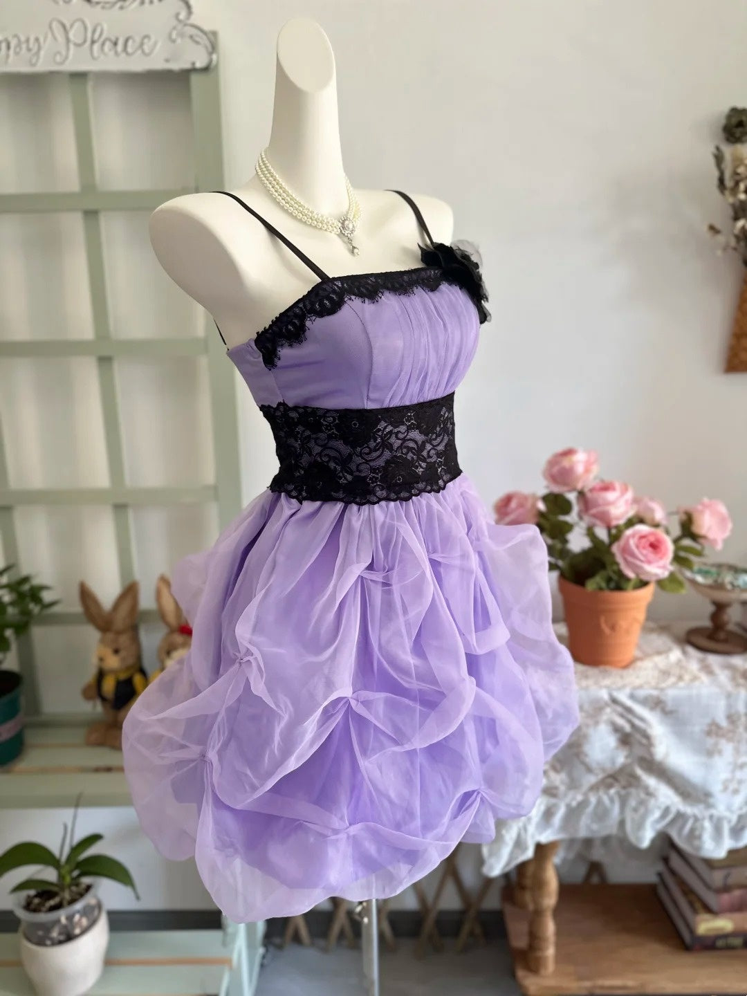 Spaghetti Straps Lilac Tulle Short Birthday Dress P2660