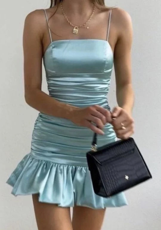 Spaghetti Straps Mini Sheath Satin Homecoming Dress P2149
