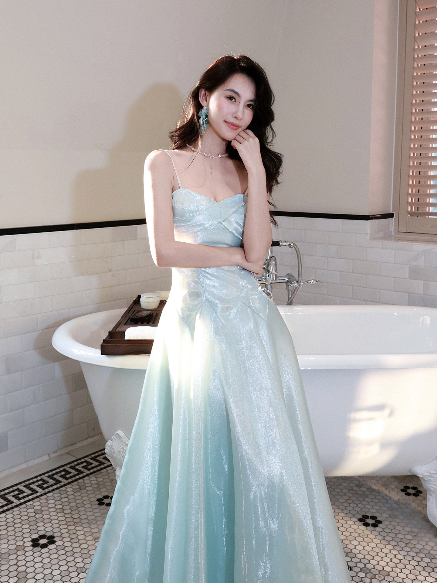 Spaghetti Straps Mint Green A Line Prom Dress P746