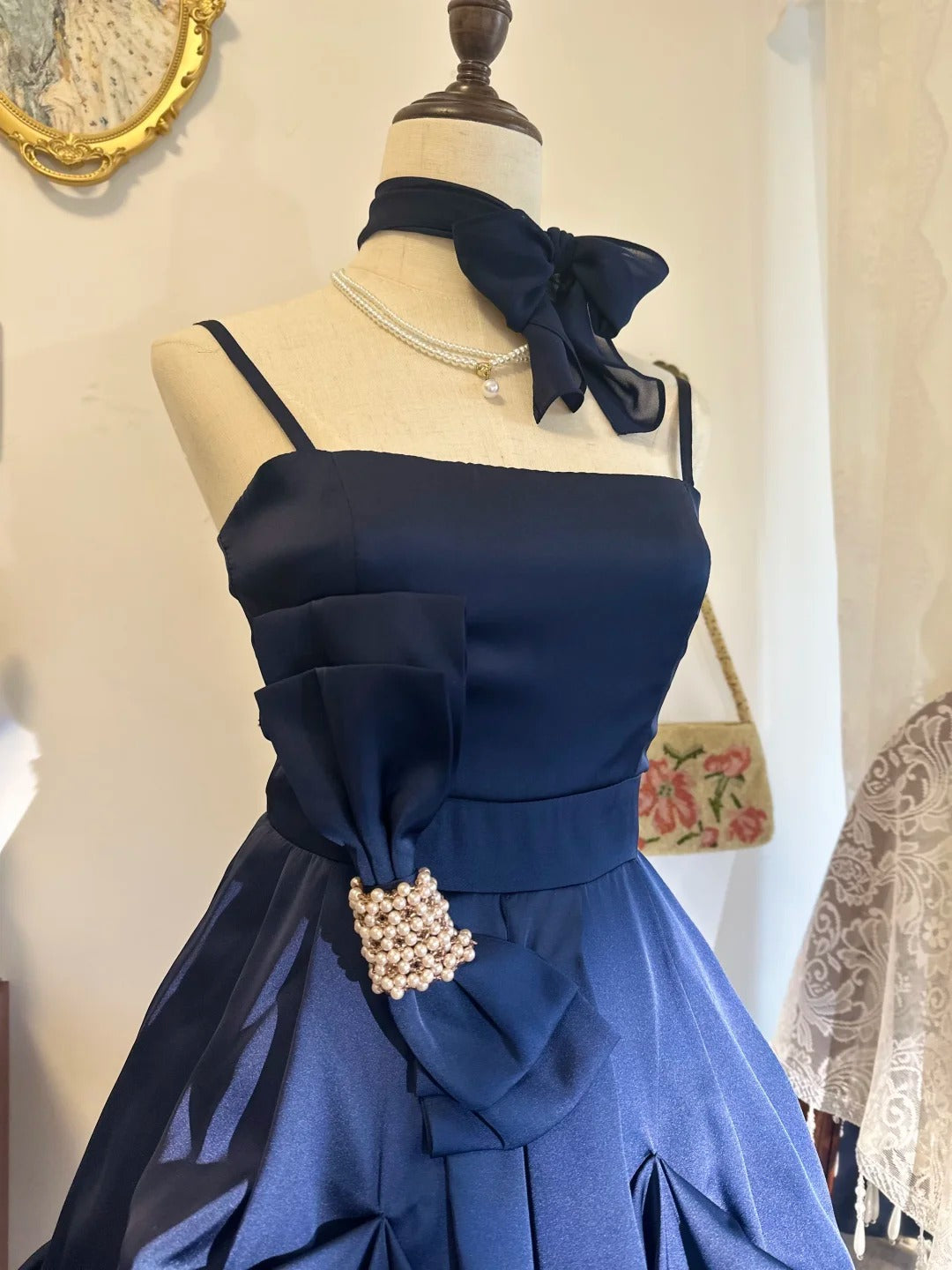 Spaghetti Straps Navy Blue Homecoming Dress Ruffled Birthday Dress P2140