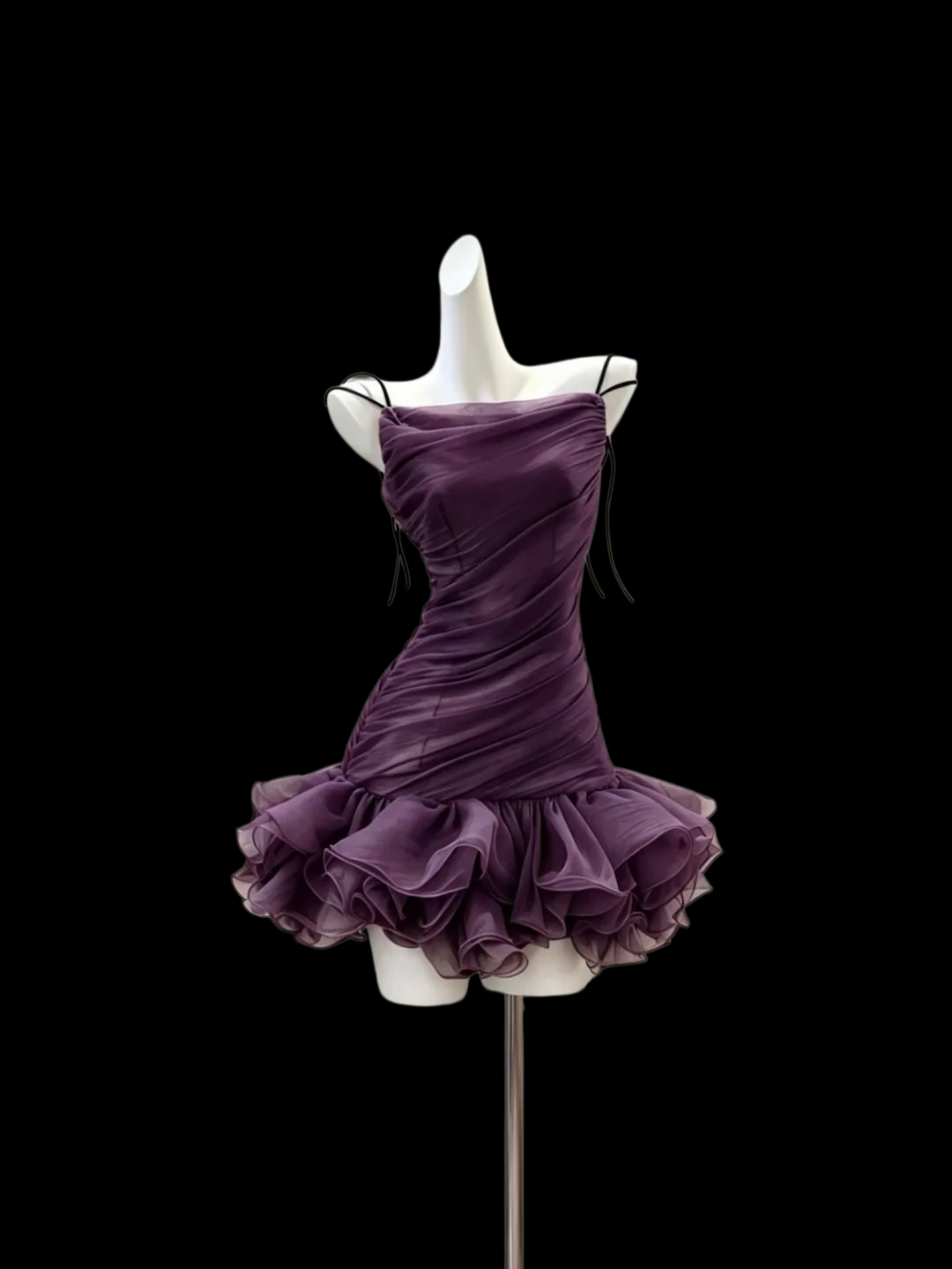 Spaghetti Straps Purple Sheath Homecoming Dress Ruffled Birthday Dress P1871
