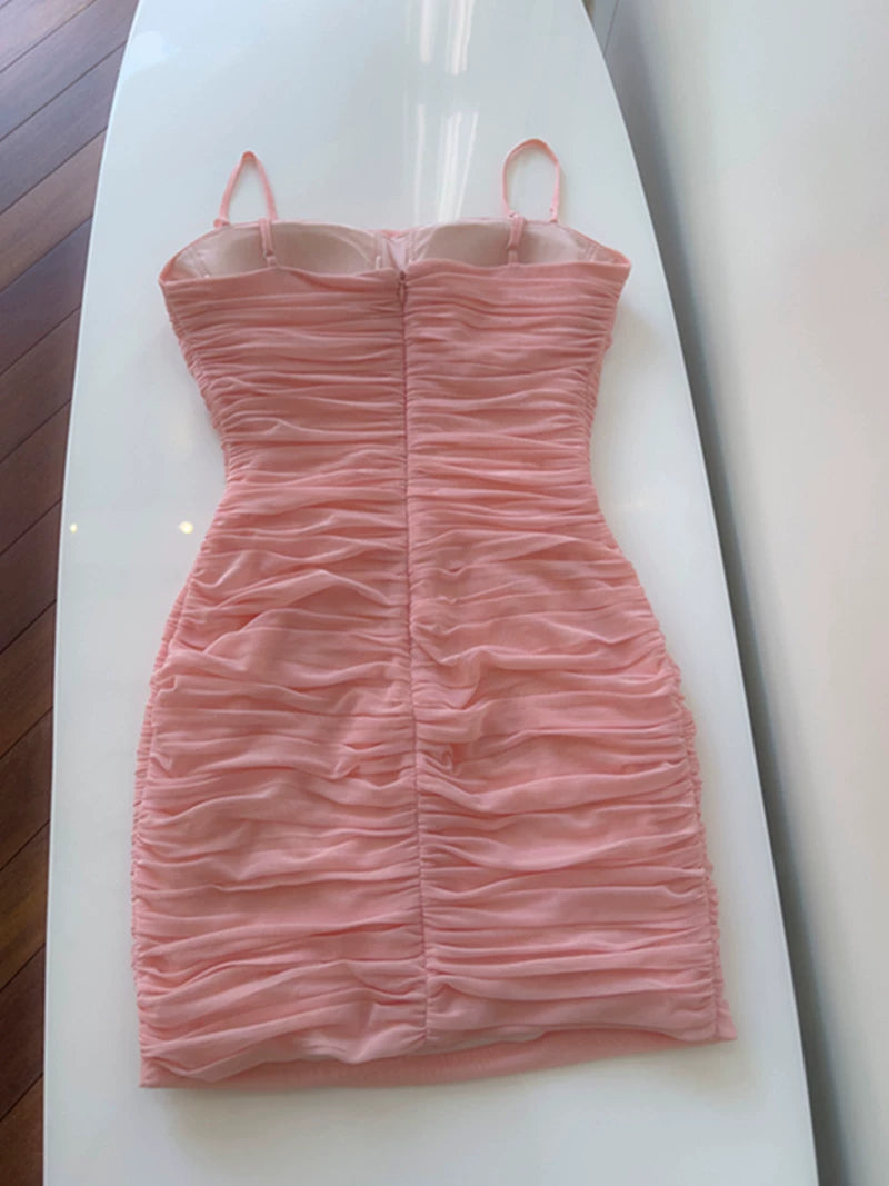 Spaghetti Straps Sheath Pink Short Homecoming Dress P1741