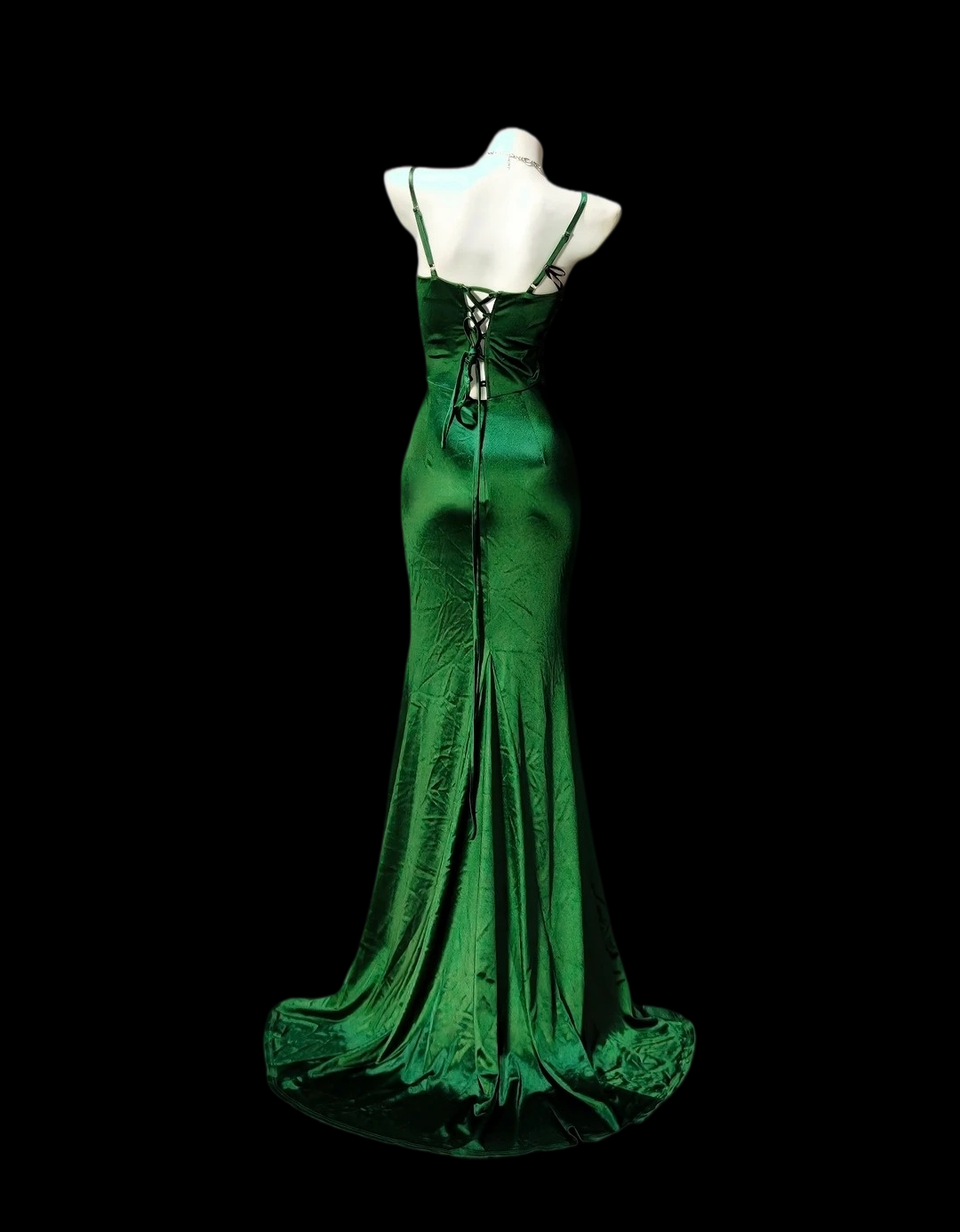 Spaghetti Straps V Neck Green Formal Prom Dress With Slit P2428