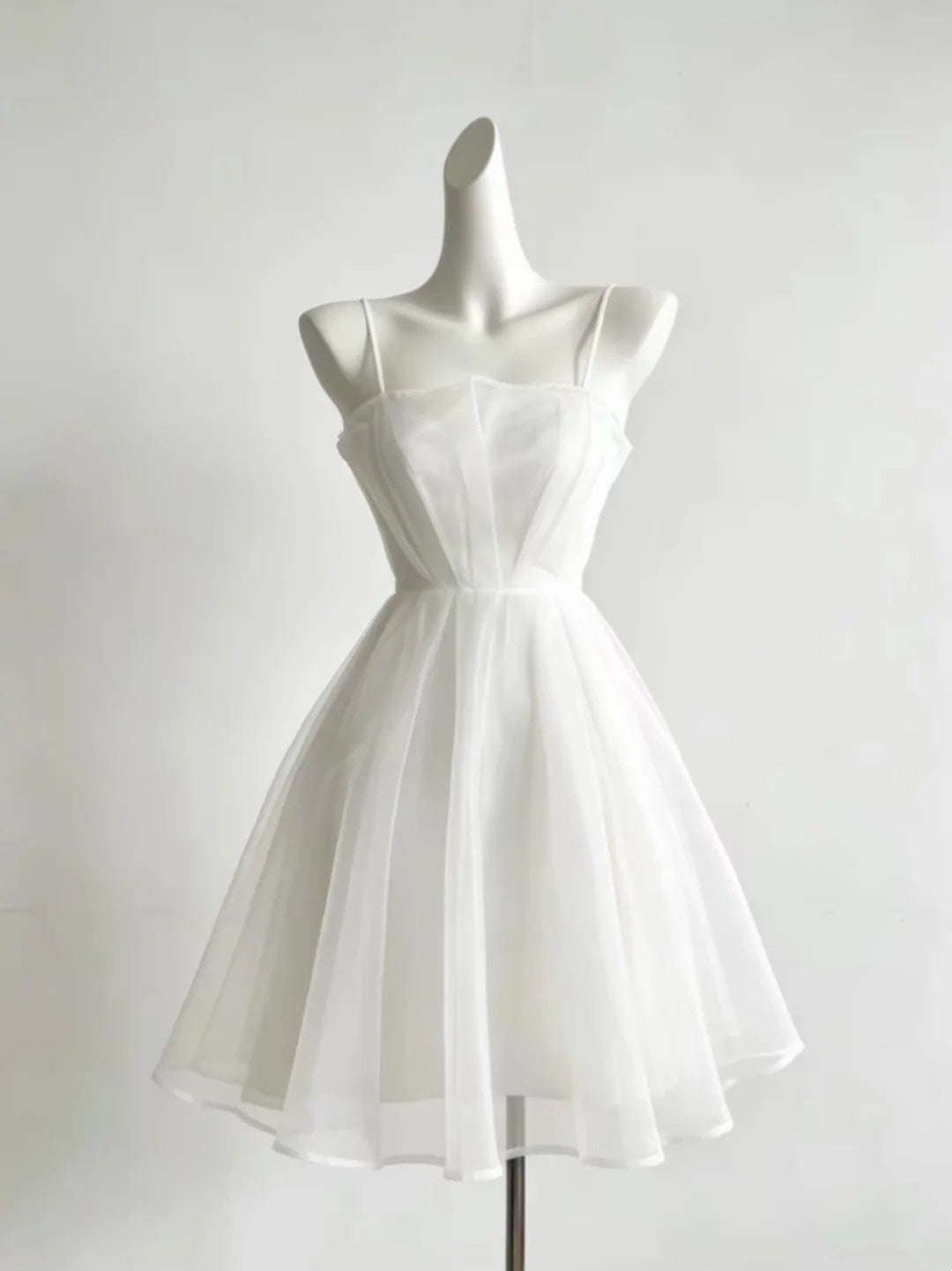 Spaghetti Straps White Graduation Dress Short Birthday Dress P1701
