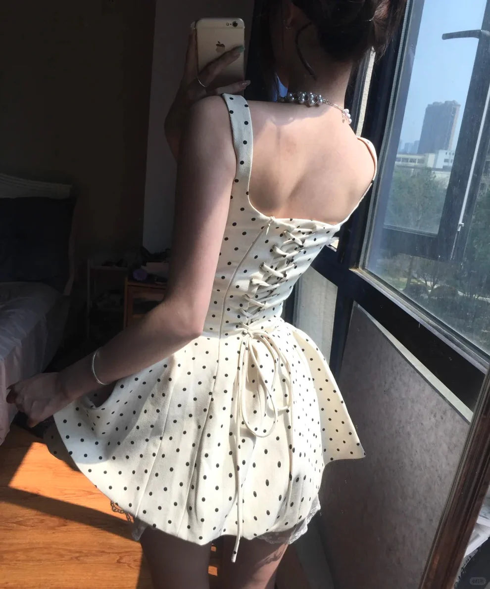 Square Neck Polka Dot Short Homecoming Dress Birthday Dress P1566