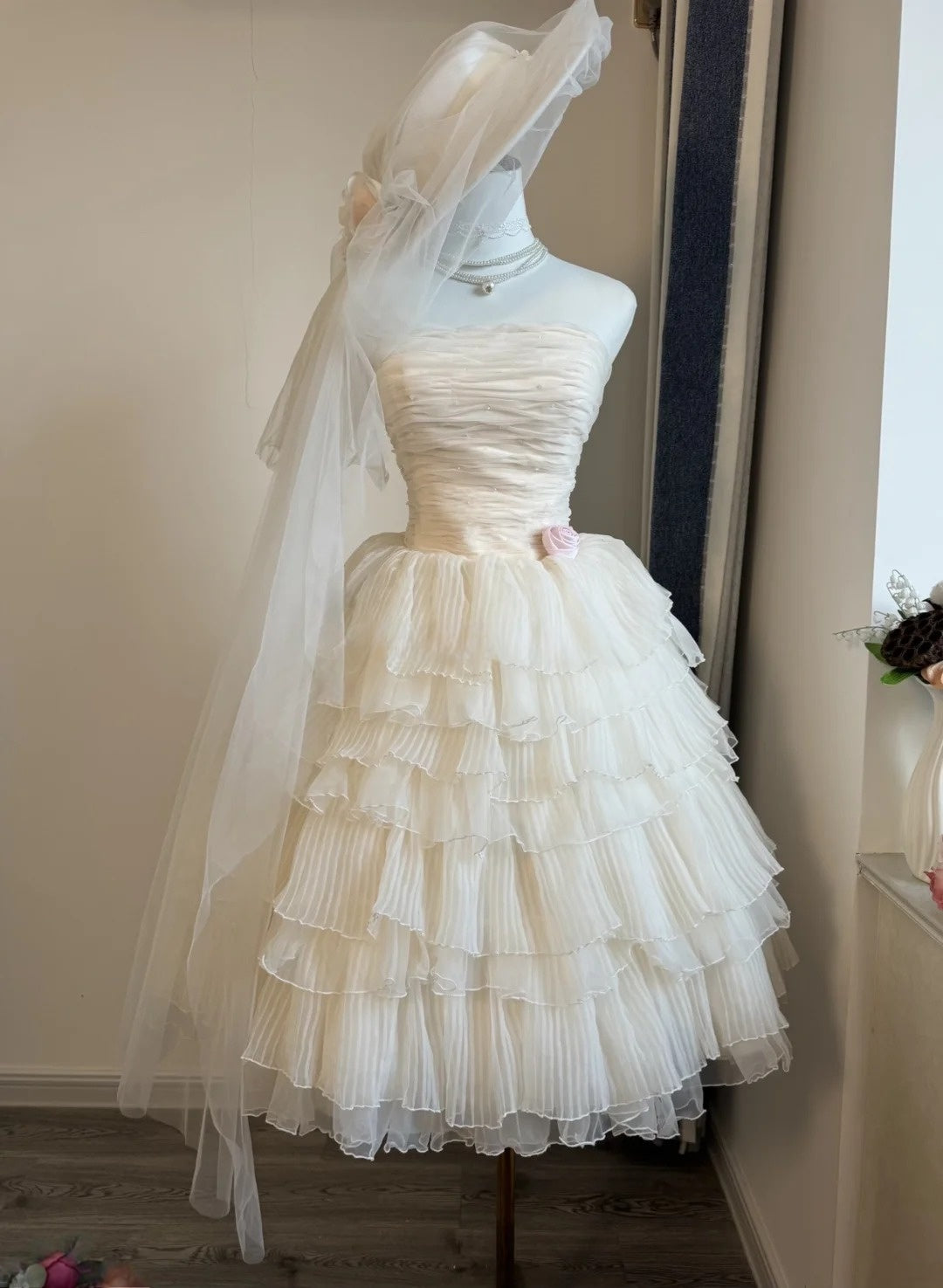 Strapless A Line Layered Birthday Dress Pleaded Dress P1504