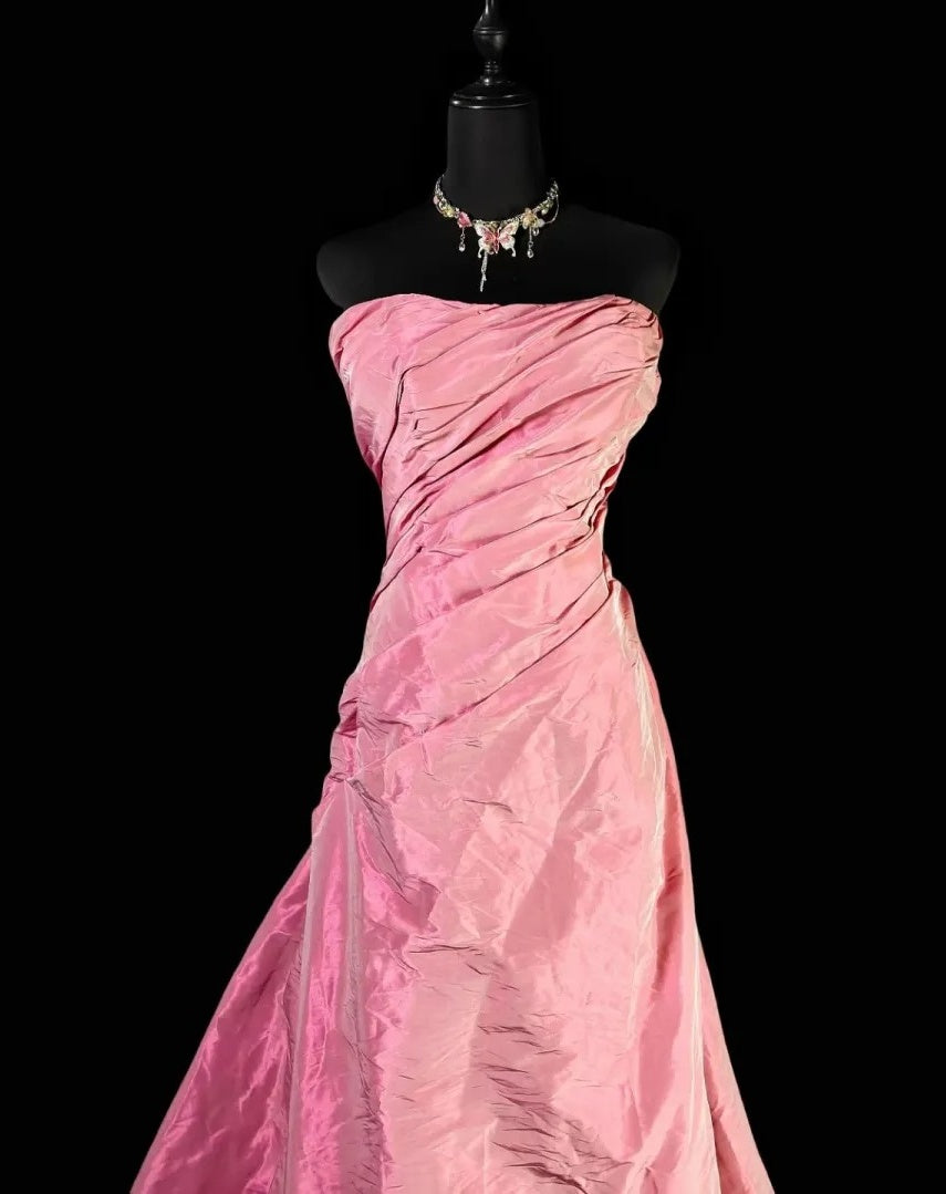 Strapless A Line Pink Formal Prom Dress Retro Evening Gown P1820
