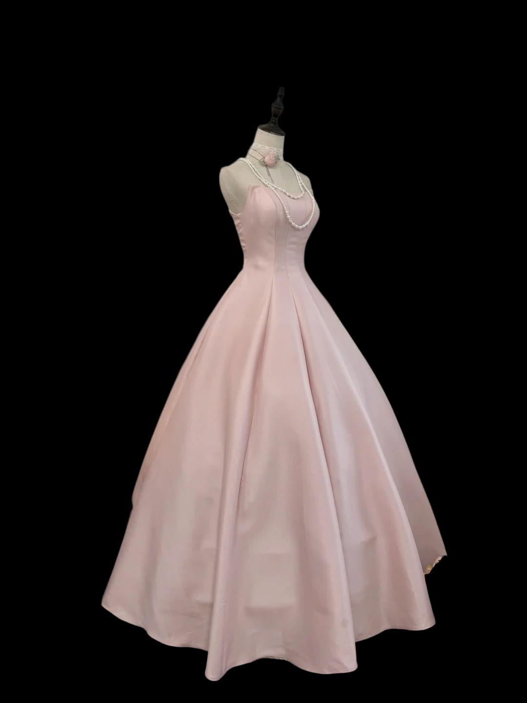 Strapless A Line Pink Satin Prom Dress Sweet Birthday Dress P1792