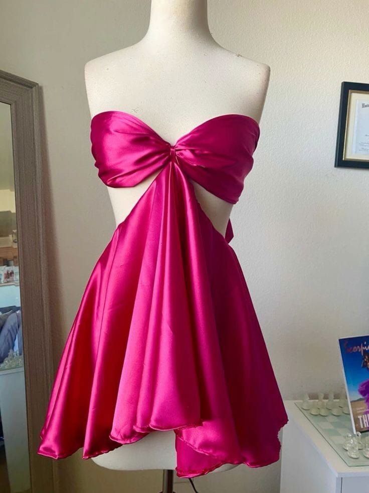 Strapless A Line Rose Pink Satin Homecoming Dress P1801