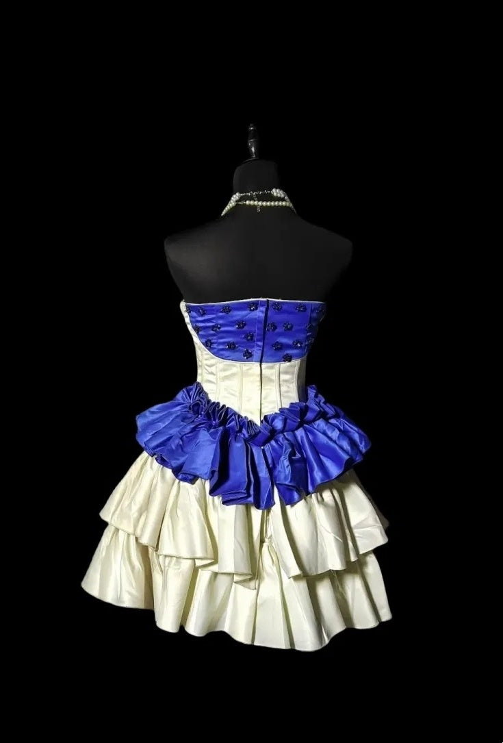 Strapless A Line Satin Layered Homecoming Dress Short Birthday Dress P1780