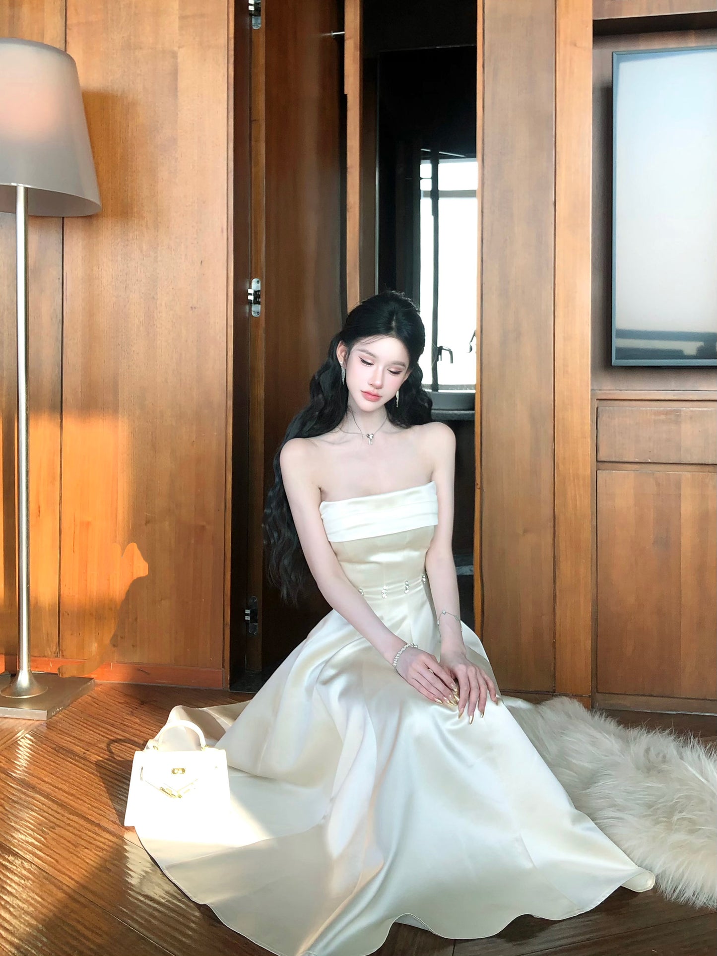 Strapless A Line Satin Prom Dress Elegant Birthday Dress P706