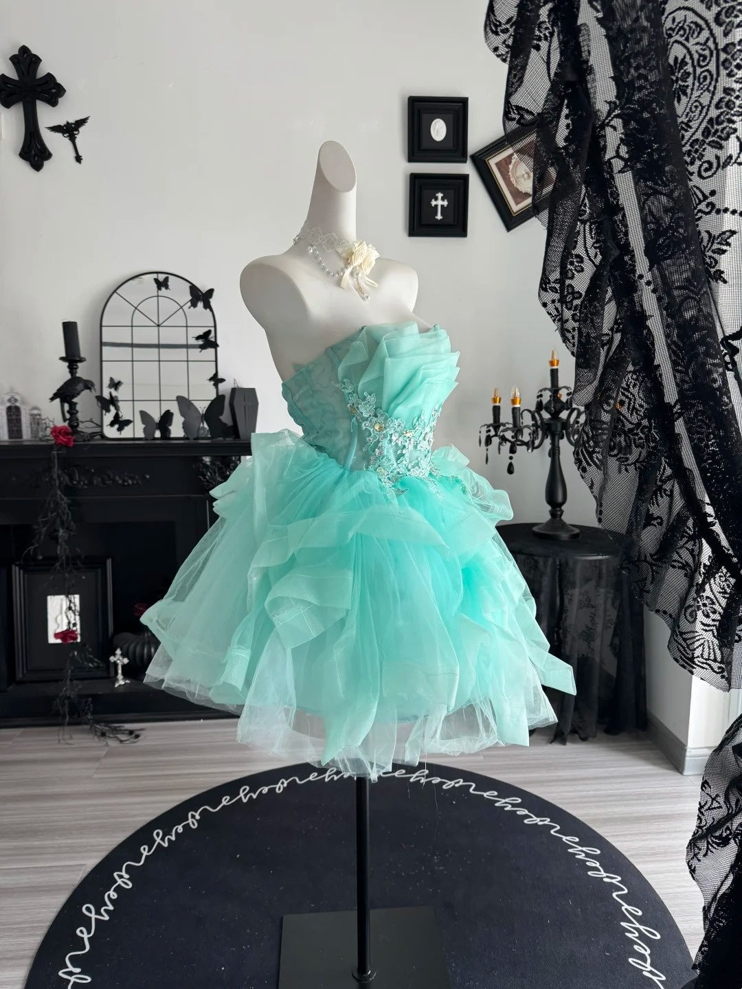 Strapless A Line Tulle Birthday Dress Ruffled Homecoming Dress P2399