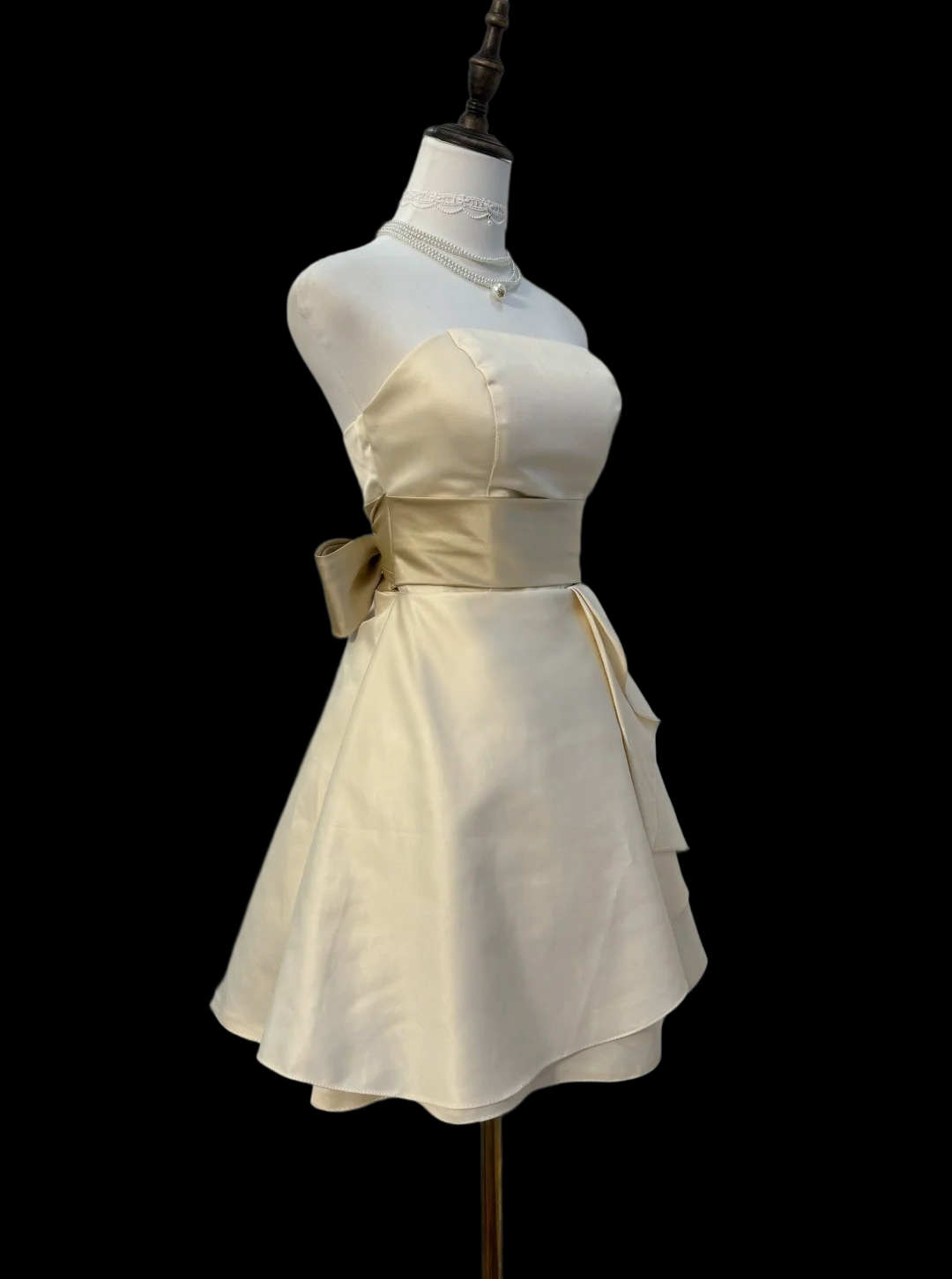 Strapless Beige Satin Short Homecoming Dress P1791