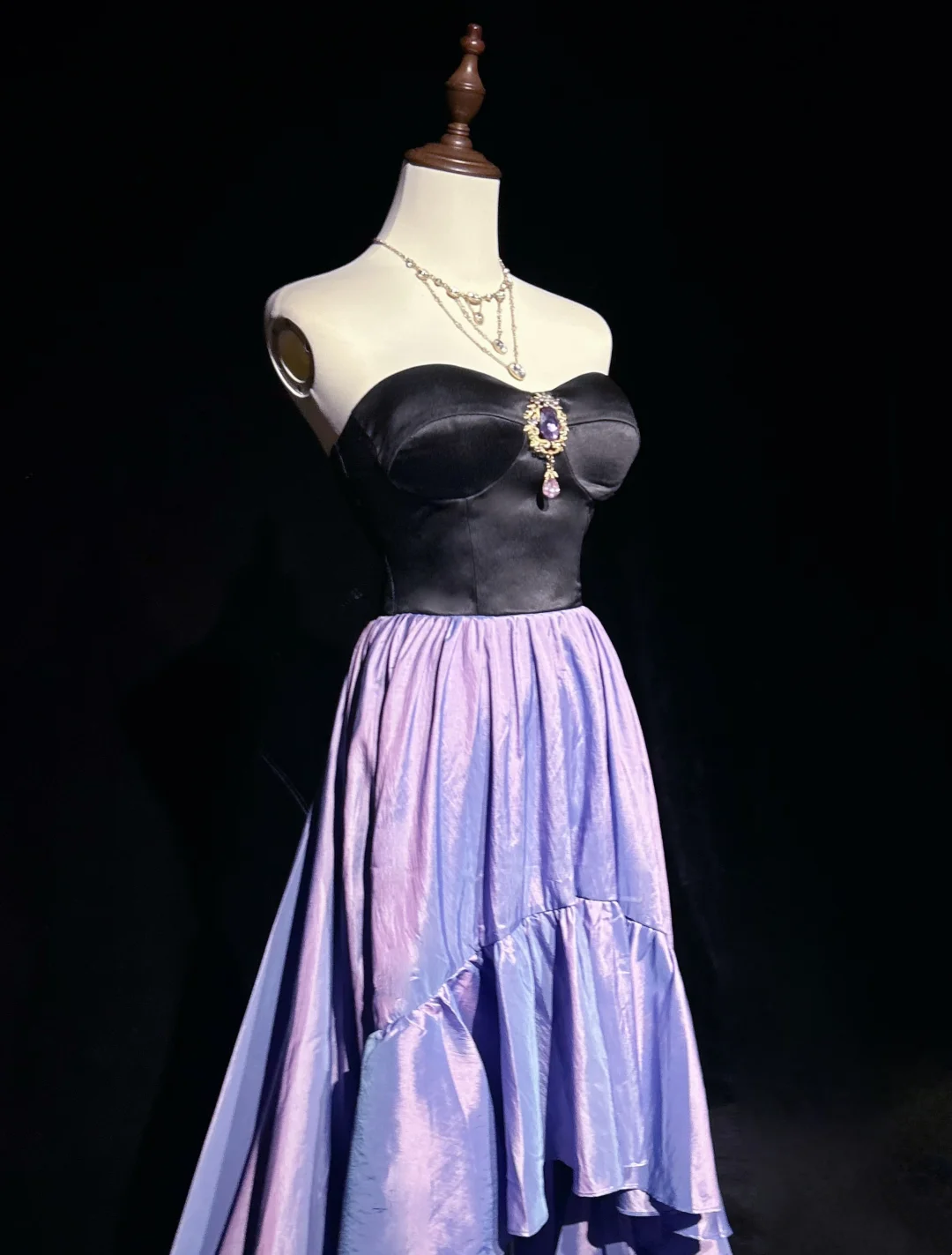 Strapless Black Lilac High Low Party Dress Formal Prom Dress P832