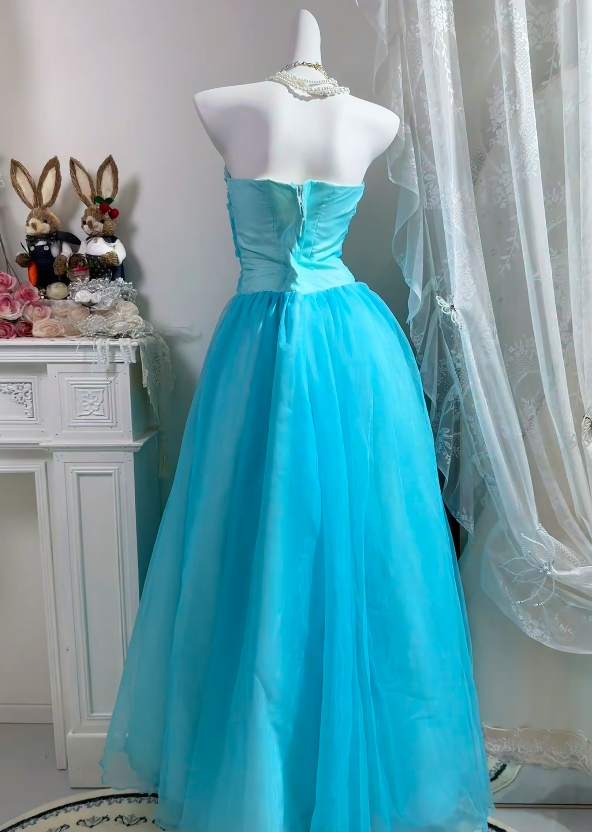 Strapless Blue Tulle Formal Prom Dress A Line Evening Dress P1806