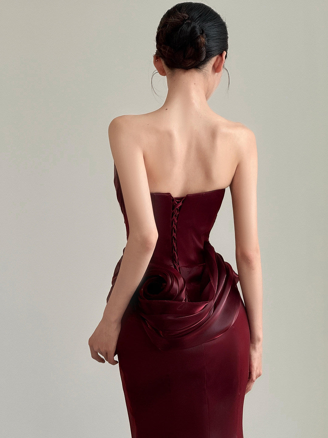 Strapless Burgundy Mermaid Long Prom Dress Elegant Formal Evening Dress P798