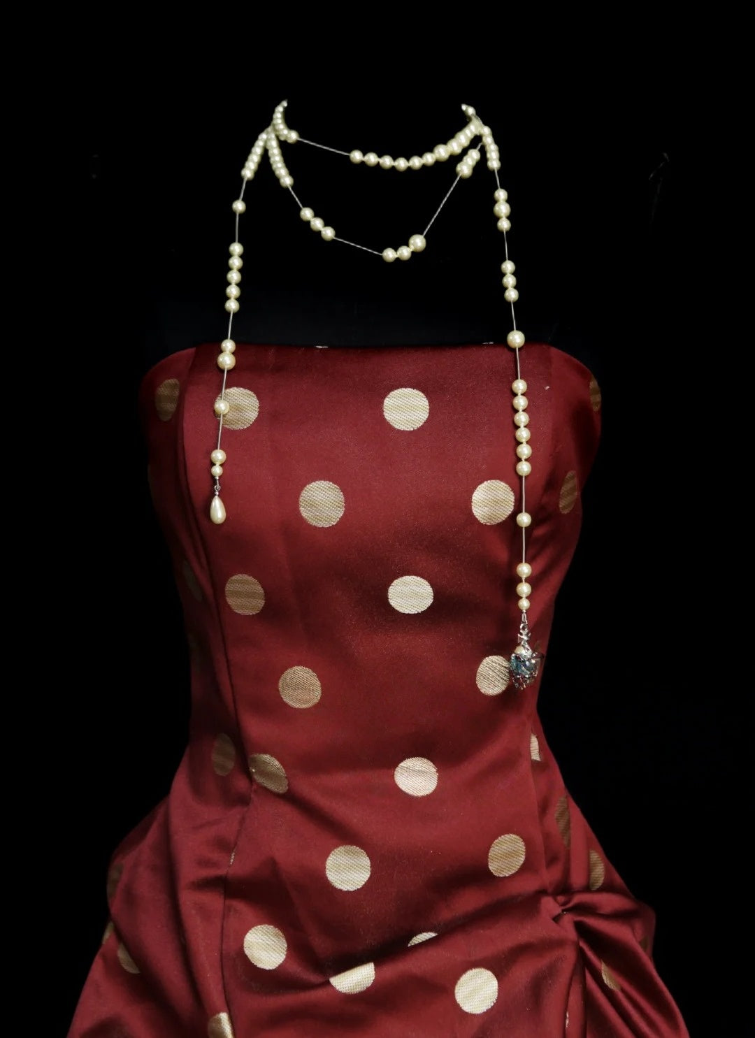 Strapless Burgundy Polka Dot Satin Homecoming Dress Short Birthday Dress P2663