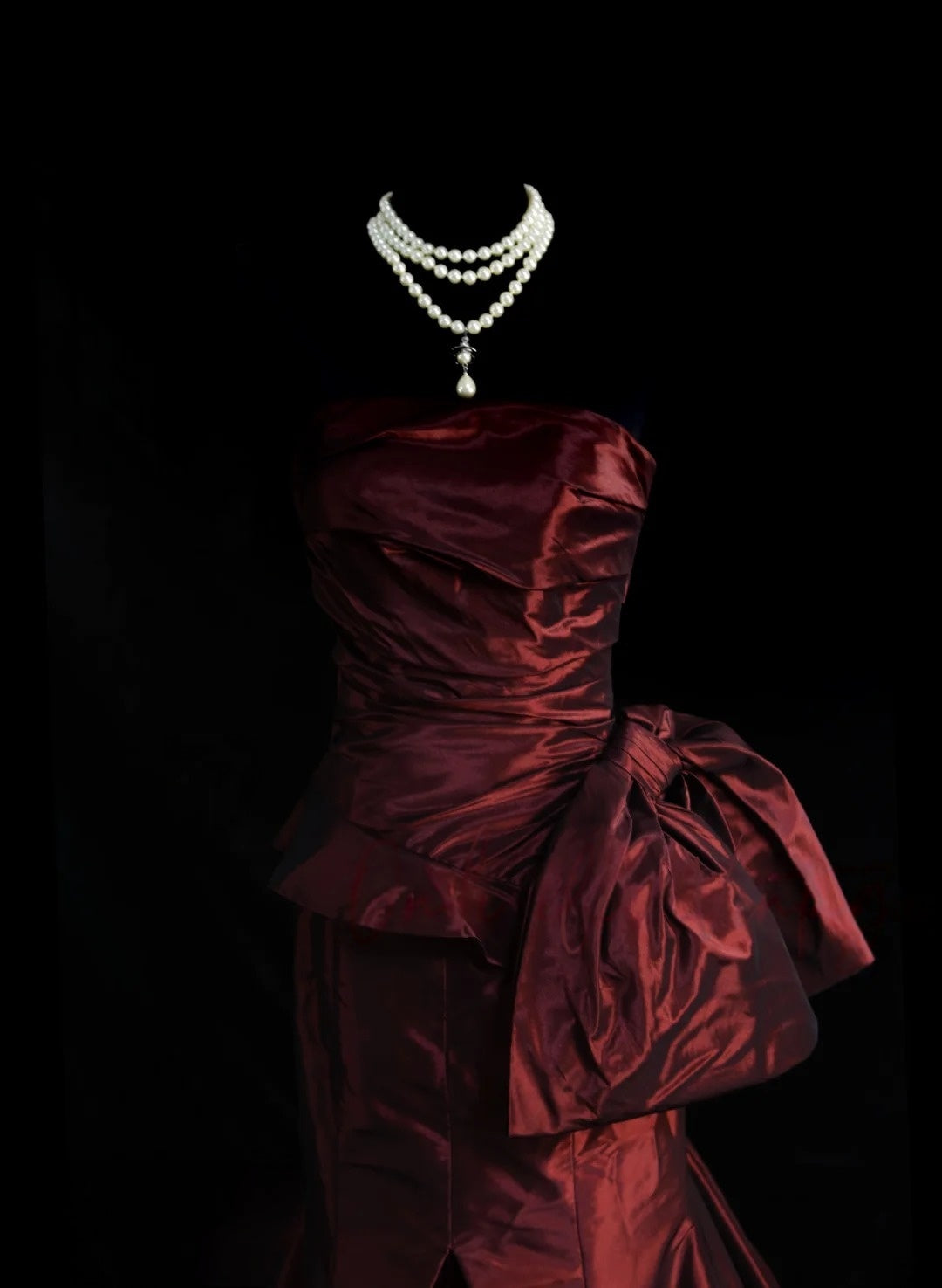 Strapless Burgundy Prom Dress With Bow Mermaid Evening Dress P1380