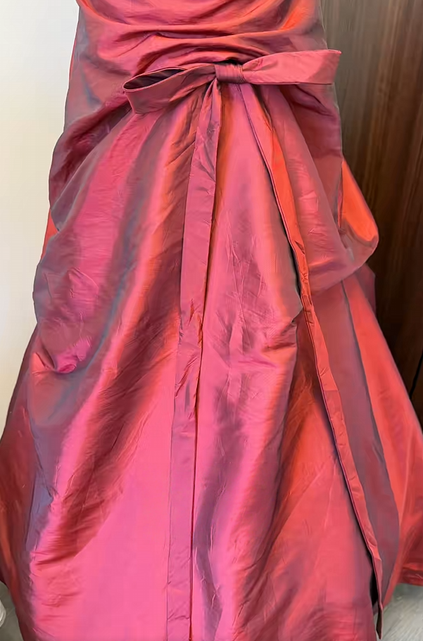 Strapless Burgundy Taffeta Retro Prom Dress P2651