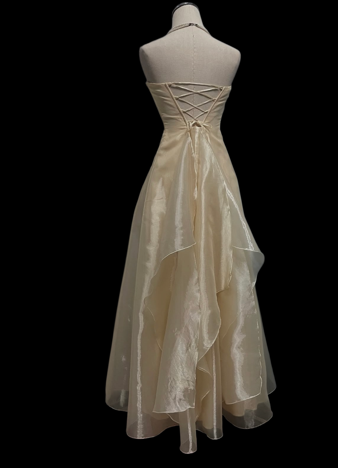 Strapless Champagne A Line Vintage Prom Dress Organza Formal Dress P1061